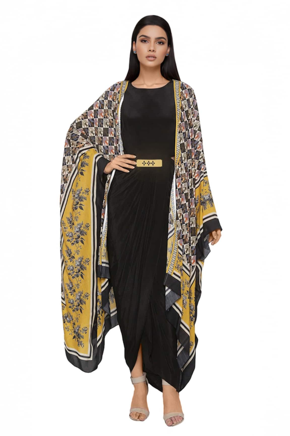Soup By Sougat Paul Draped Dress With Printed Cape