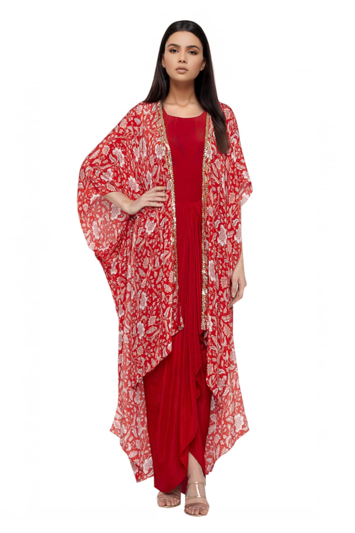 Soup By Sougat Paul Crepe Printed Dress With Cape