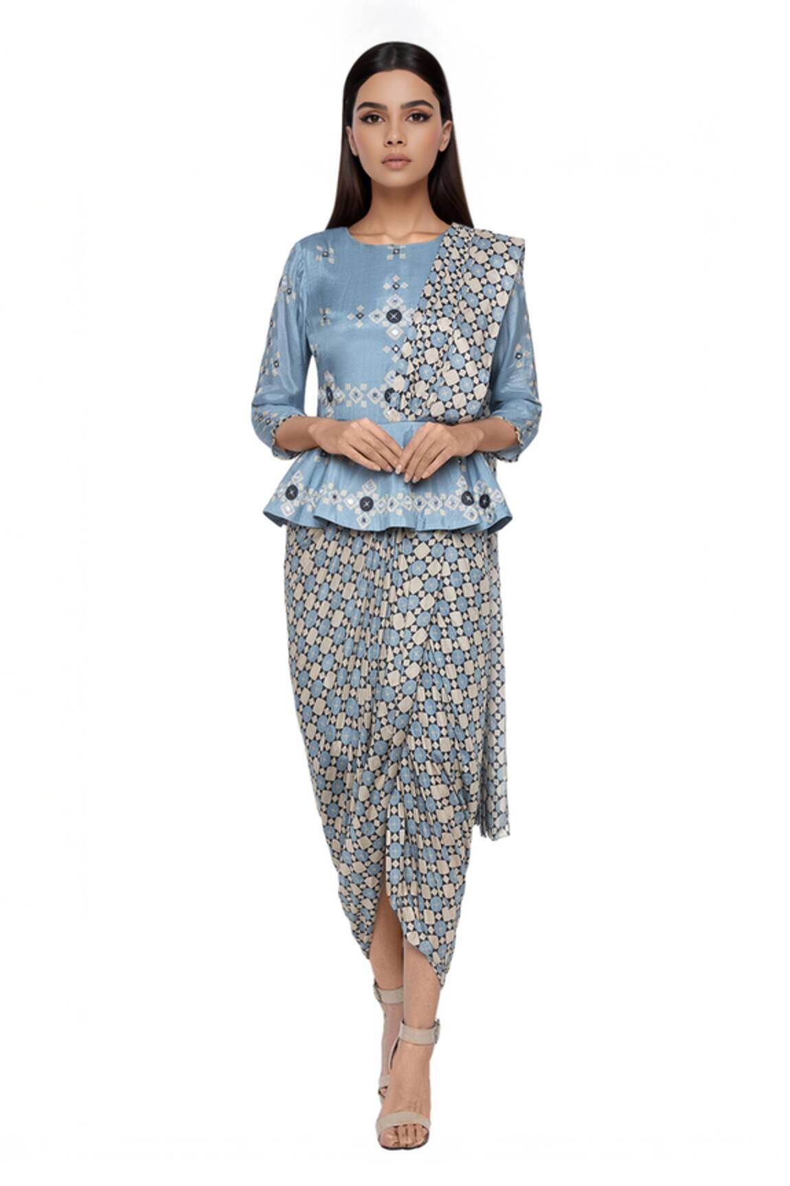 Soup By Sougat Paul Printed Saree Dress with Attached Drape 