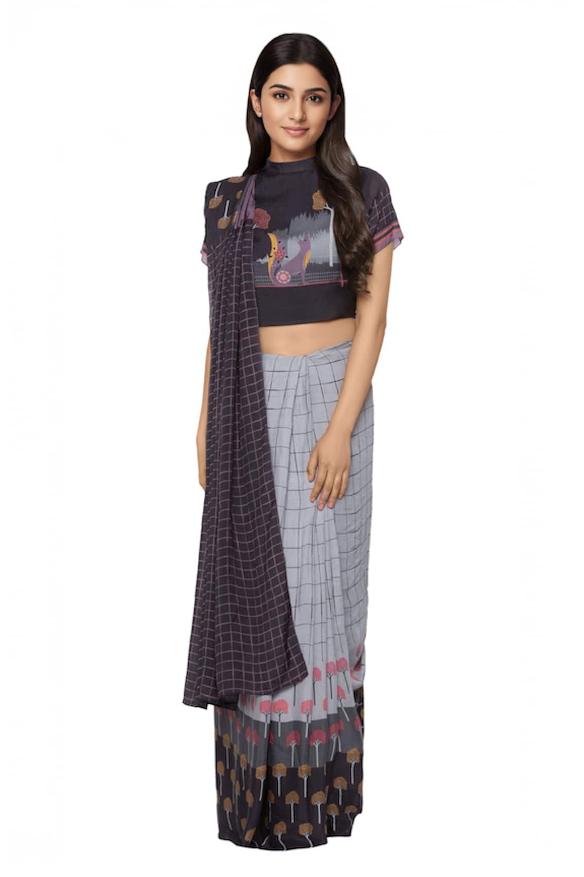 So Us By Sougatpaul Printed Pre-Draped Saree with Blouse 