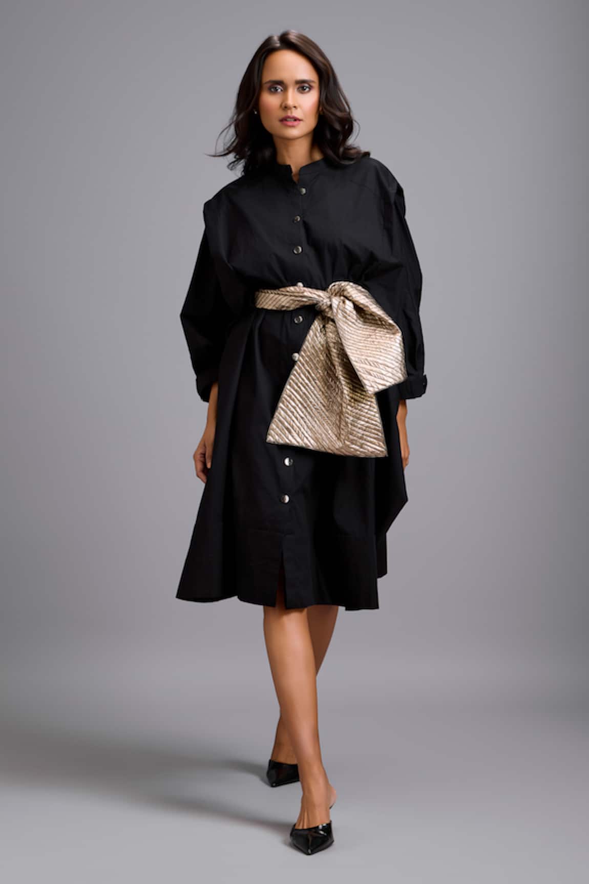 Deepika Arora Button-Down Midi Dress With Bow Belt