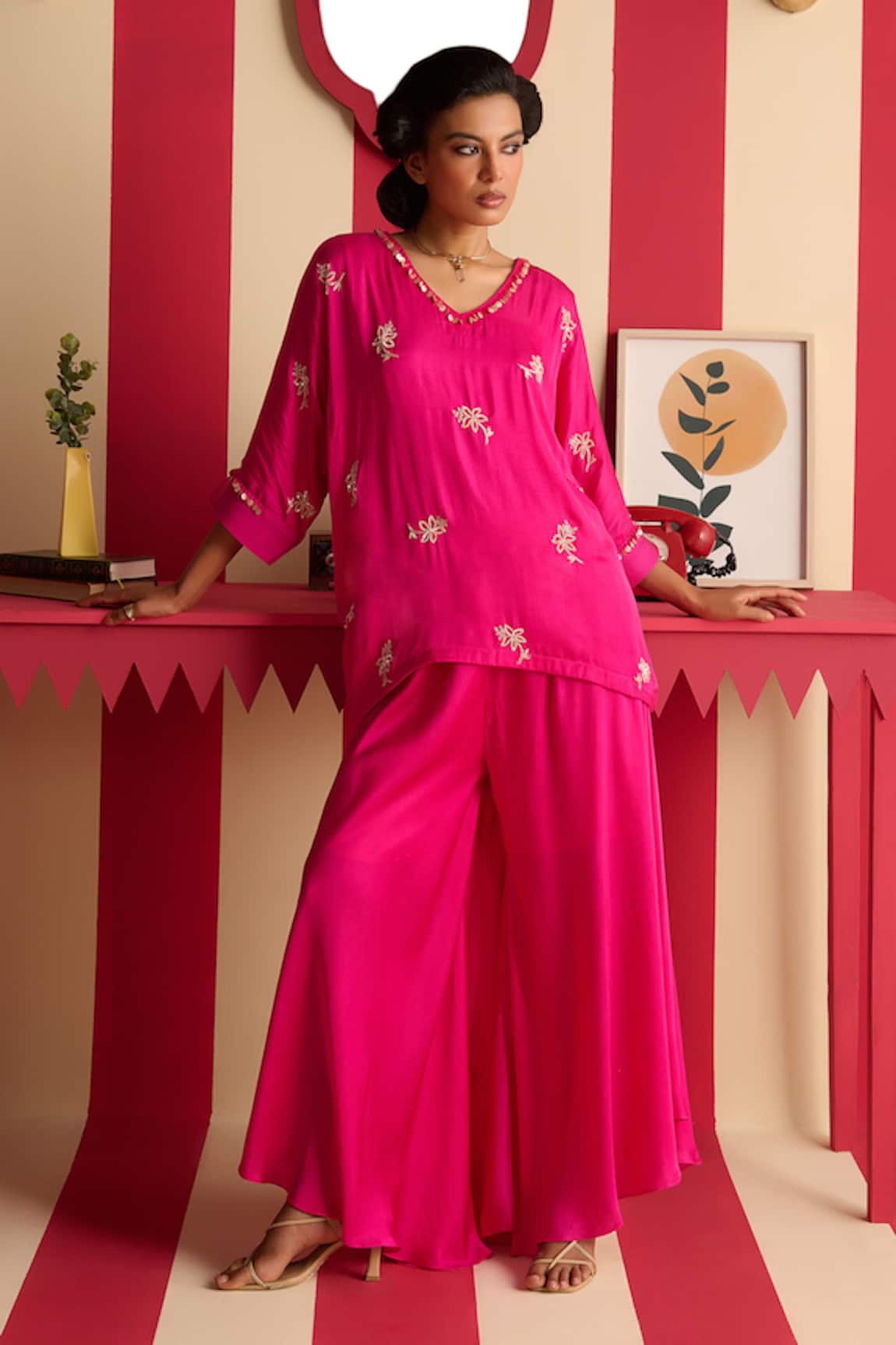 Megha Pitti Hand Embroidered Tunic With Flared Pant 