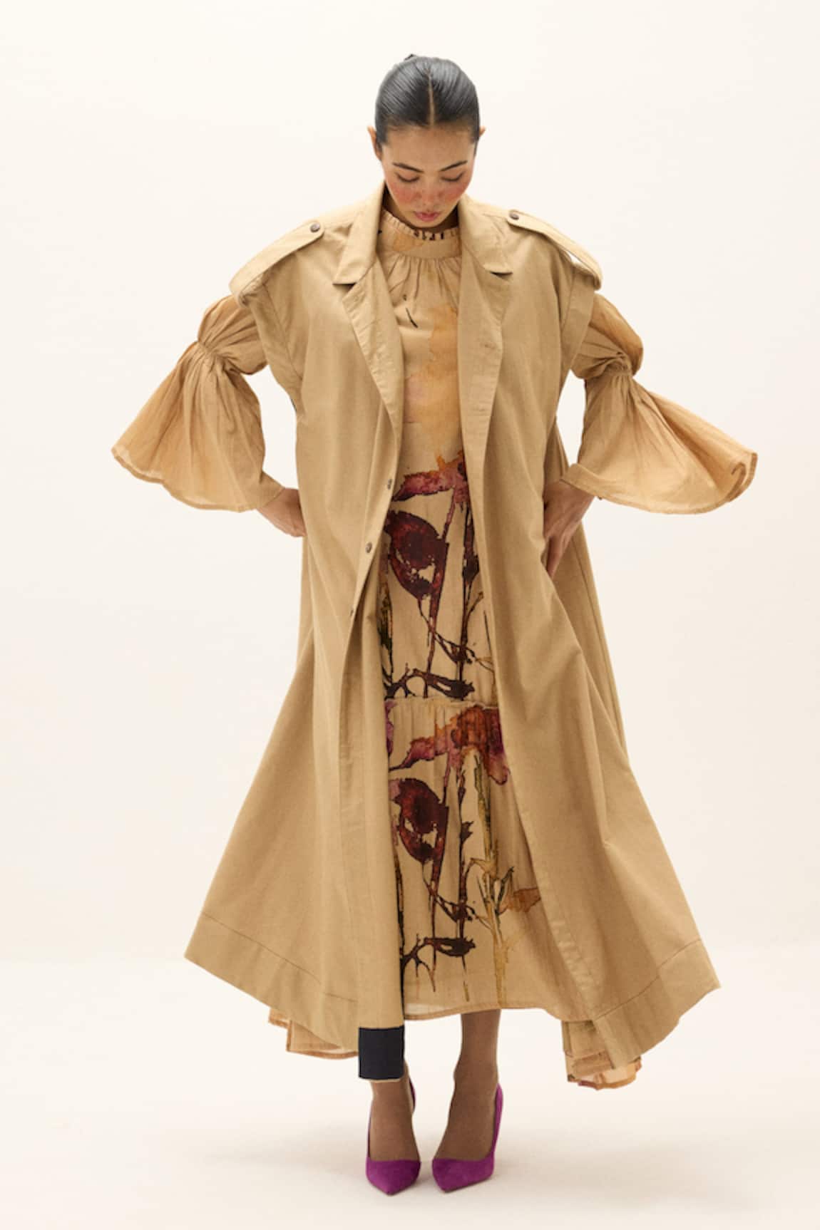 Kharakapas Chestnut Cotton Trench Coat