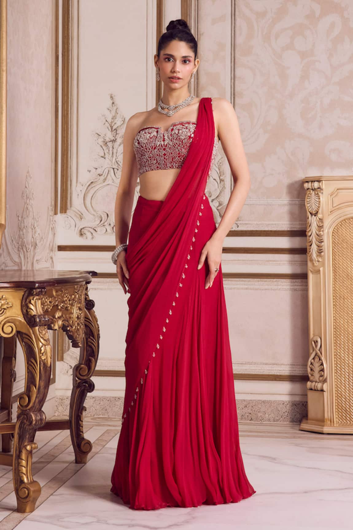 Label Sanya Gulati Chiffon Pre-Draped Saree With Corset 