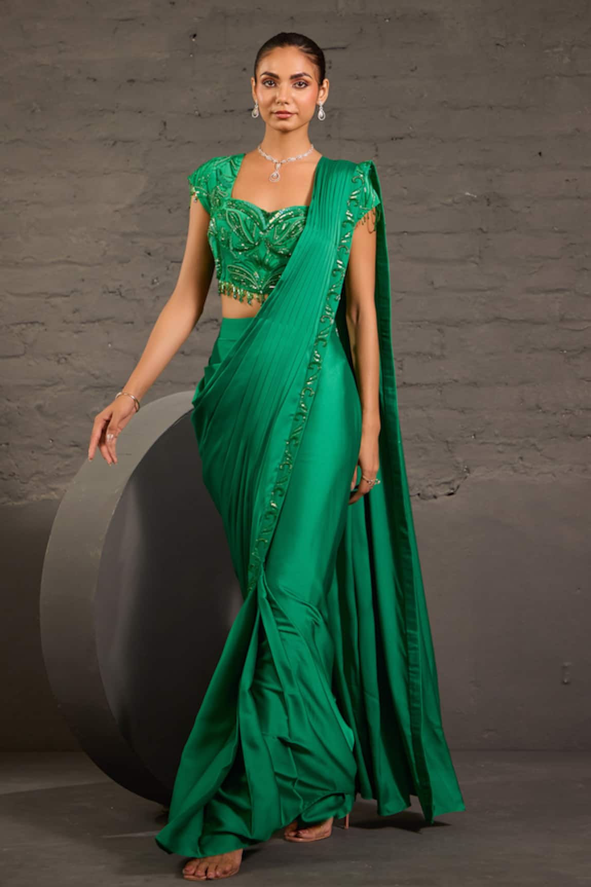 One Knot One By Ashna Hand Embroidered Pre-Draped Saree With Blouse