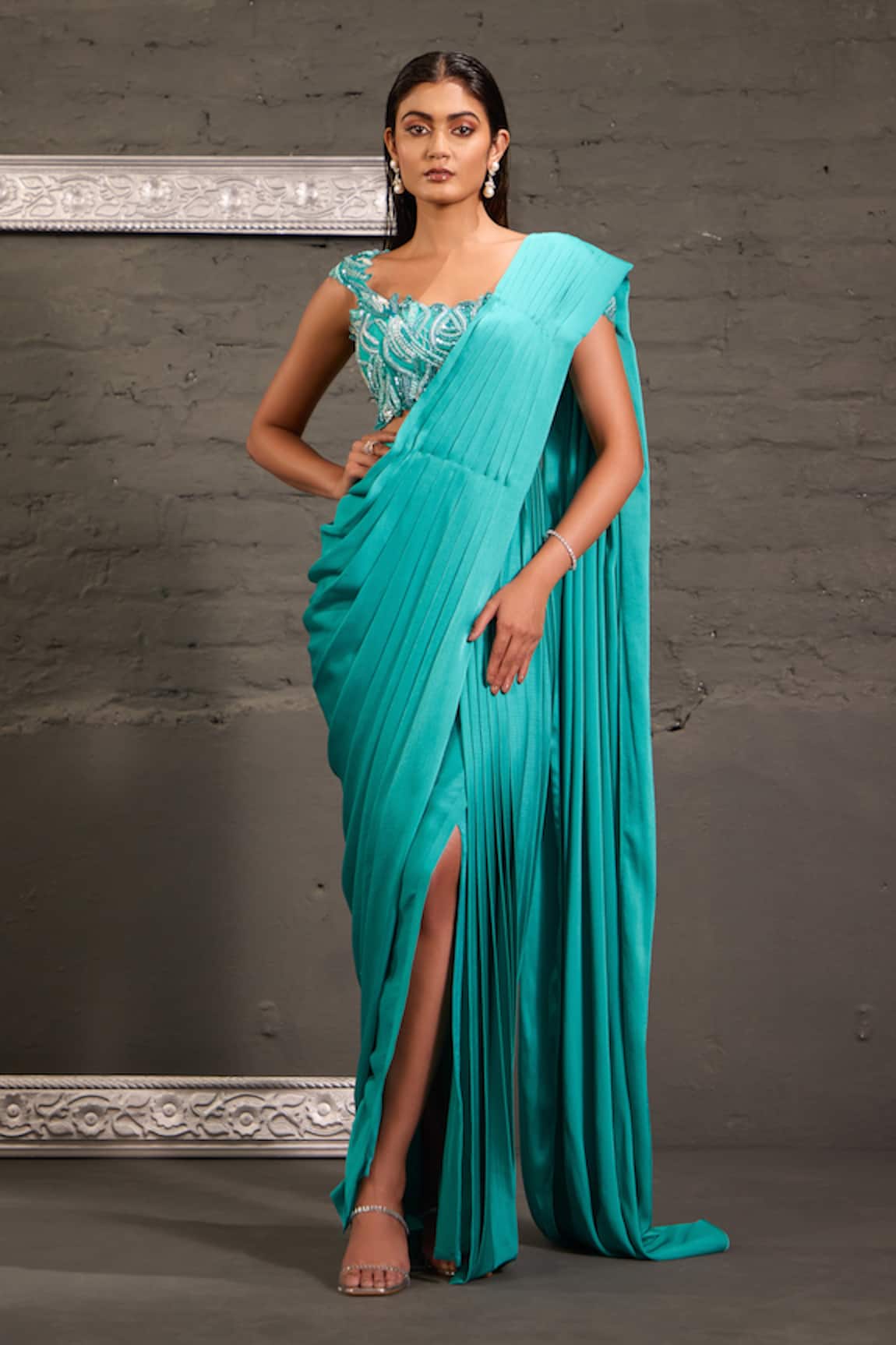 One Knot One By Ashna Hand Embroidered Blouse With Pre-Draped Saree