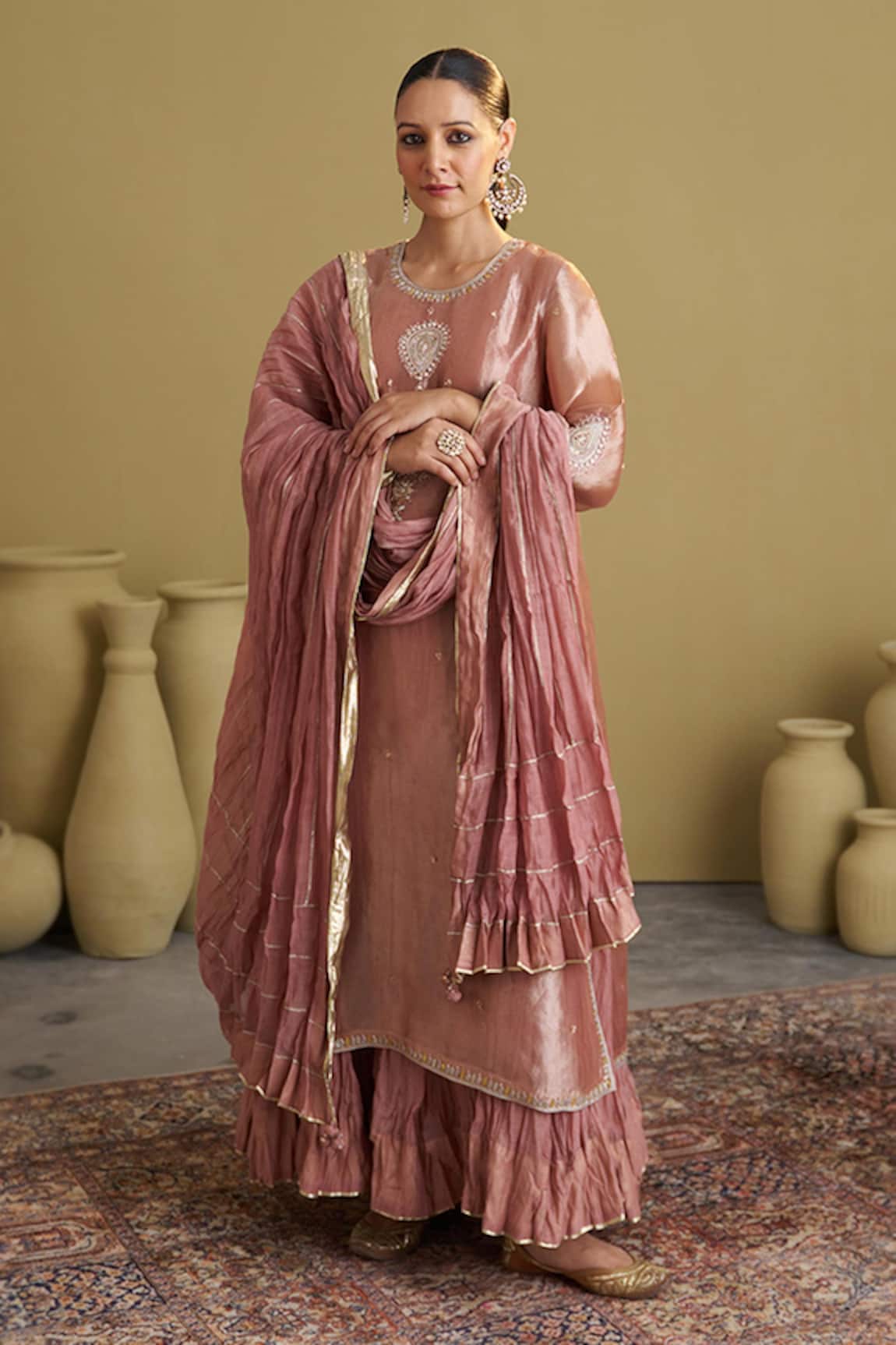 Vaaya Embroidered Kurta With Attached Kalidar Skirt