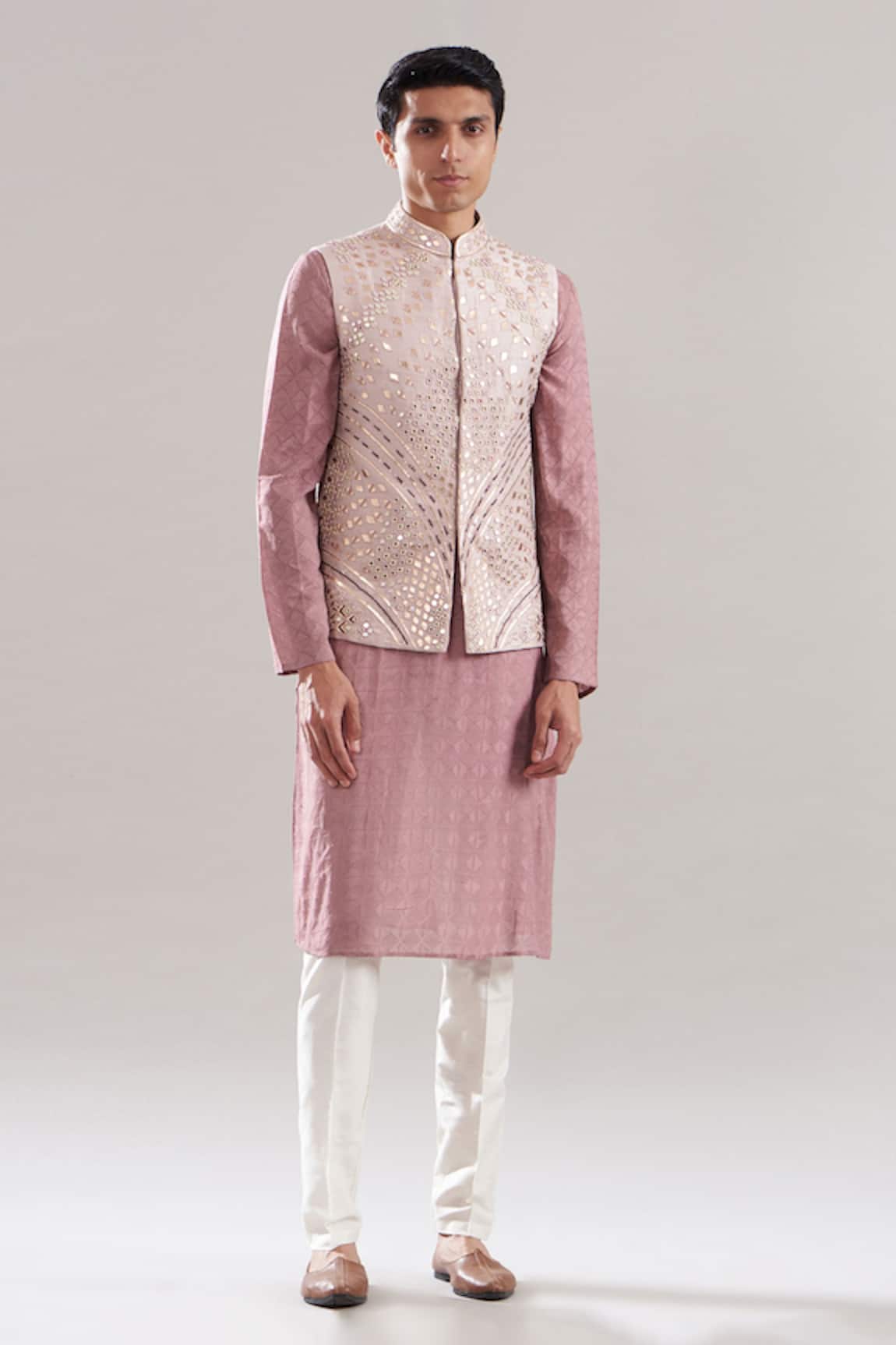 Asuka Mirror Embroidered Pink Bundi & Kurta Set