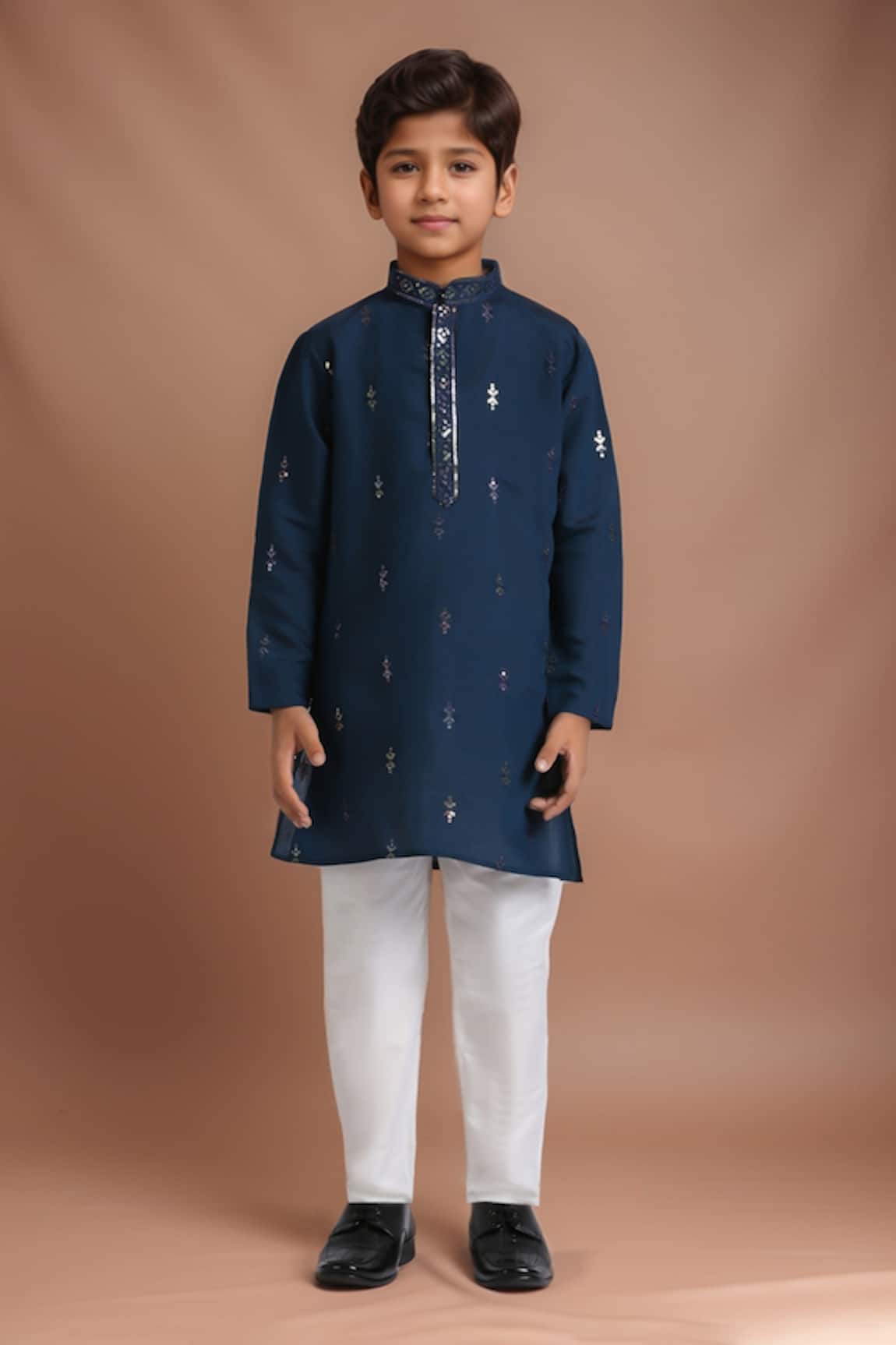 Petite Pomme Blue Silk Embroidered Kurta Set 