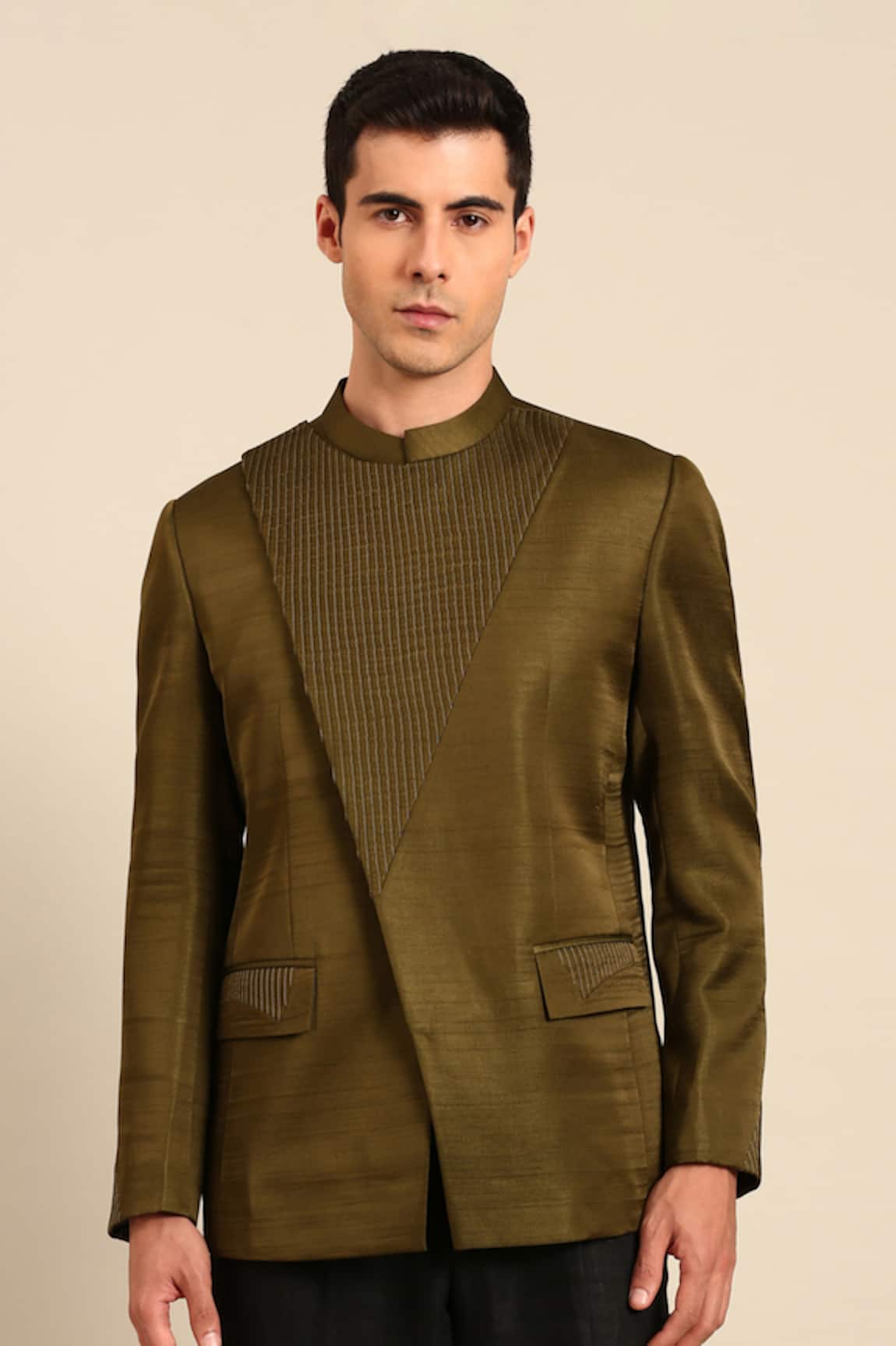 Mayank Modi - Men Pleated Overlay Bandhgala