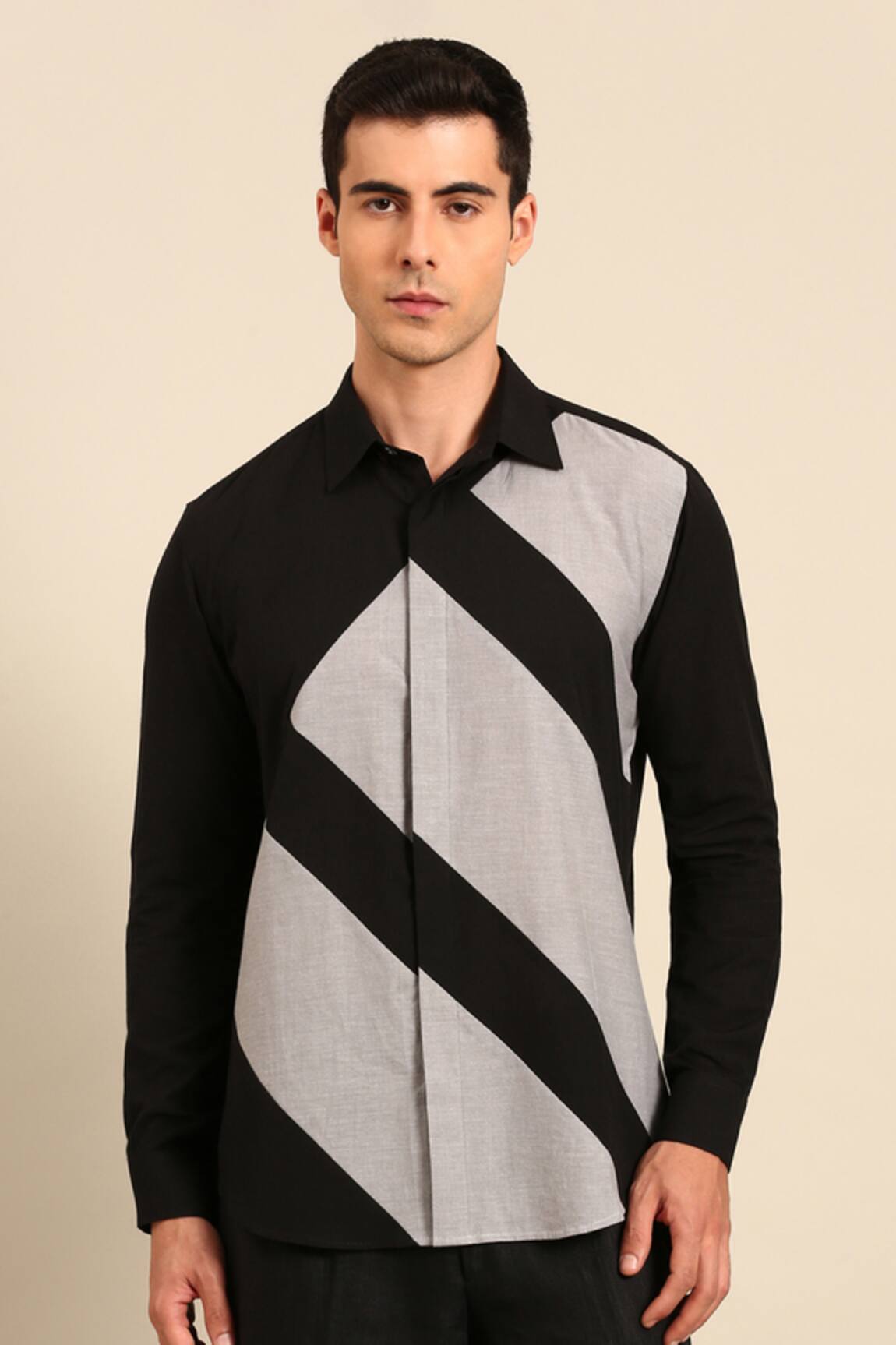 Mayank Modi - Men Color Block Diagonal Stripe Shirt