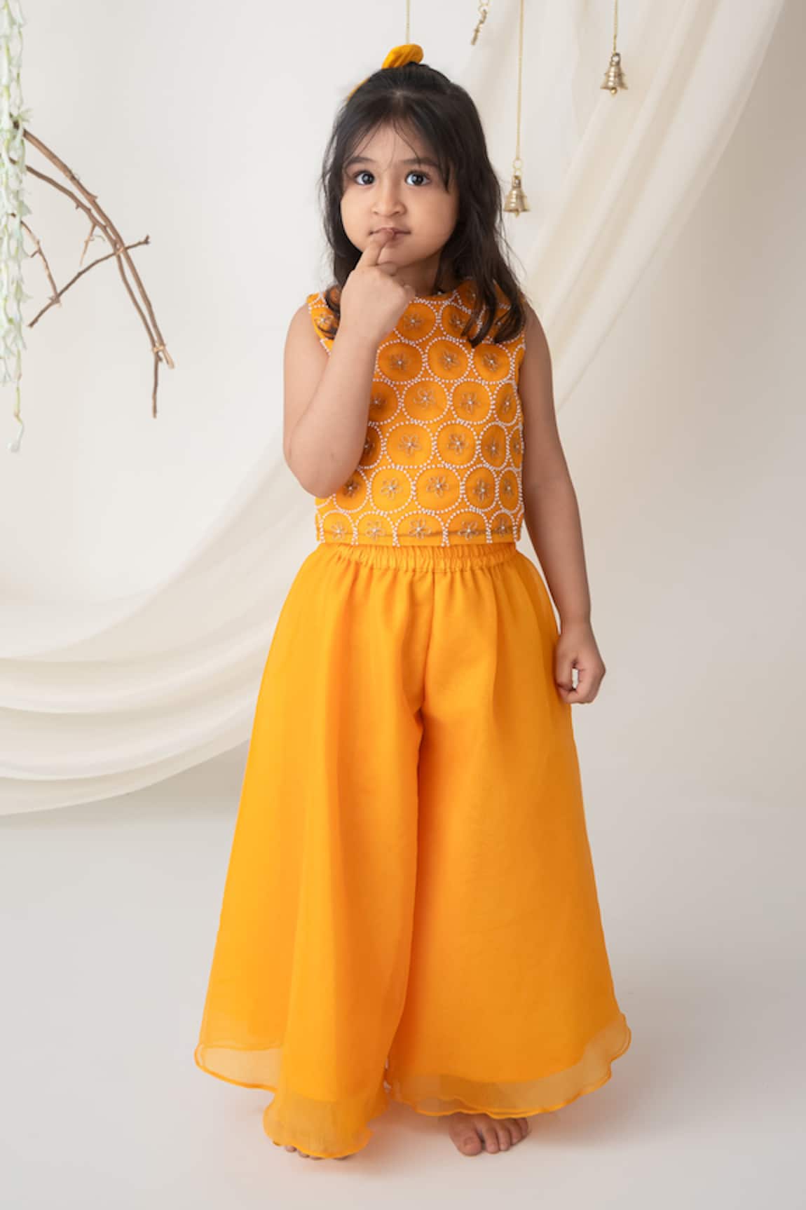 Label Neeti Yellow Hand Embroidered Organza Palazzo Set