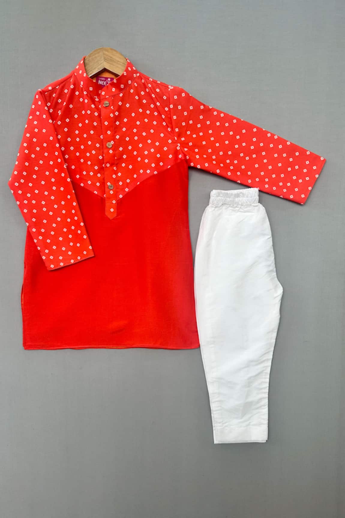 Label Neeti Orange Bandhani Print Kurta Set 