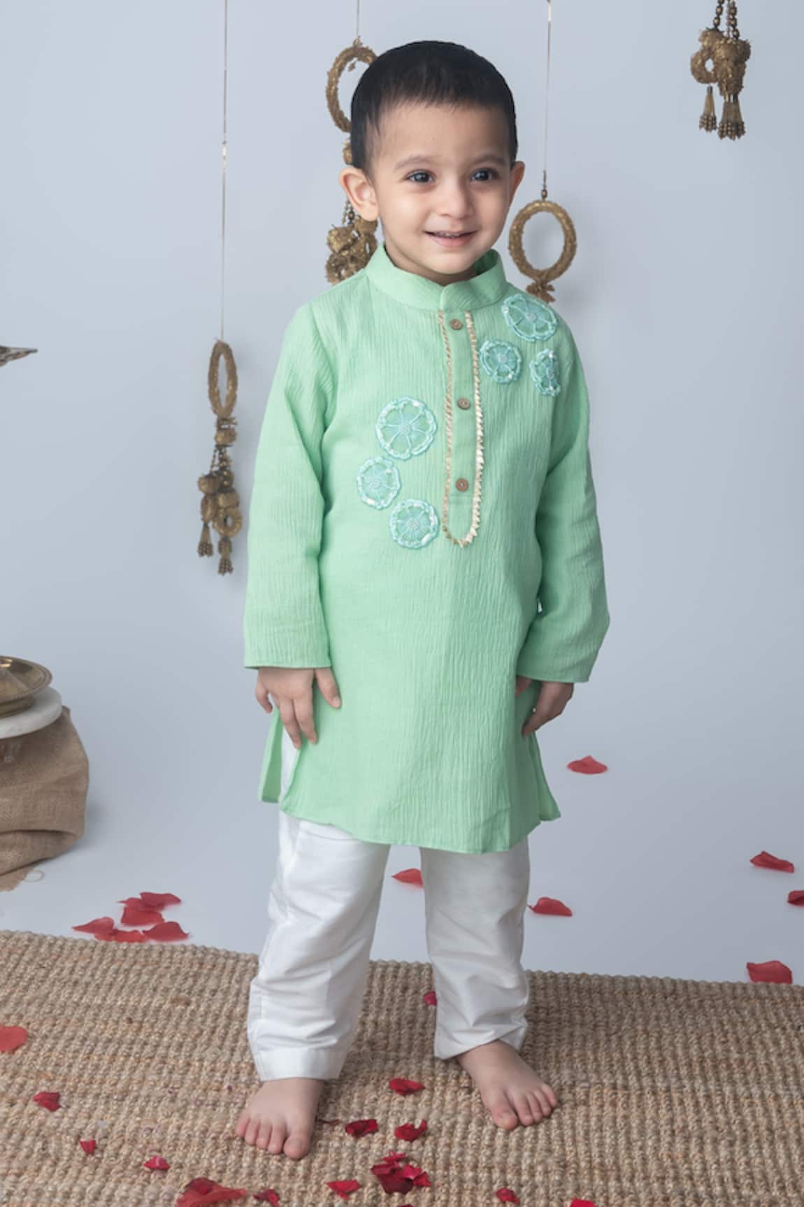 Label Neeti Pista Green Embroidered Kurta Set