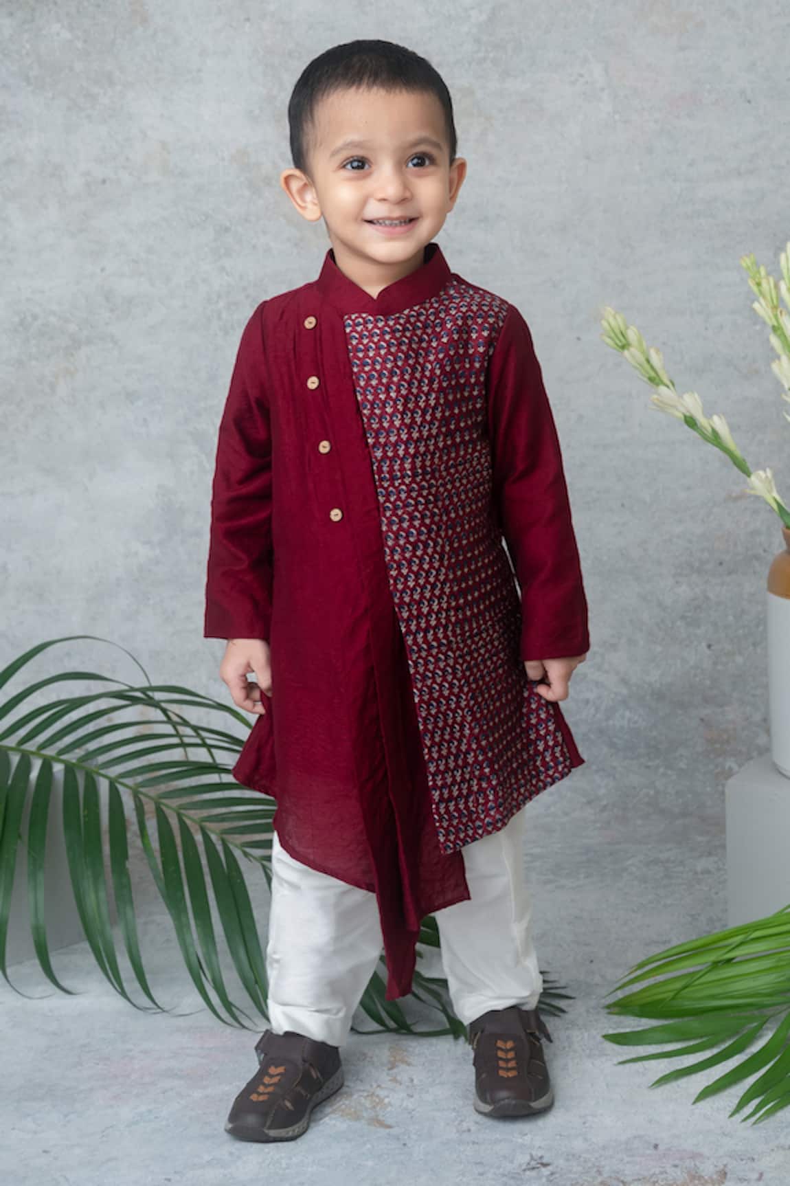 Label Neeti Maroon Asymmetrical Kurta Set