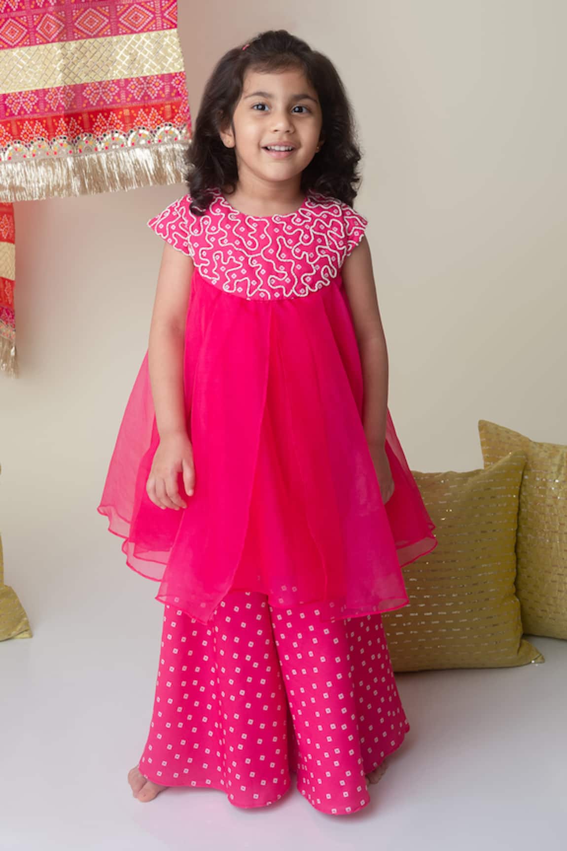 Label Neeti Pink Bandhani Embroidered Palazzo Set 