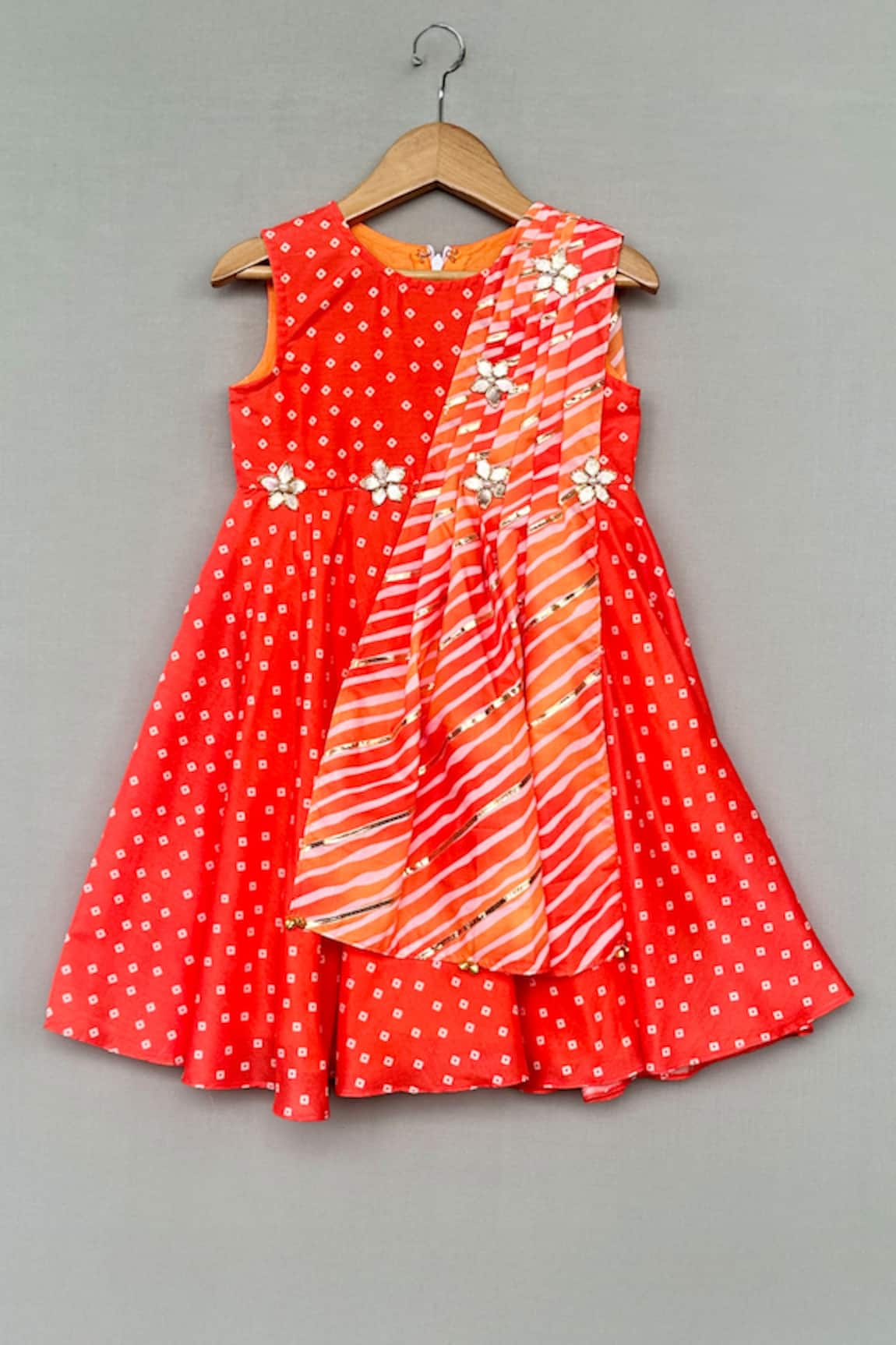 Label Neeti Orange Bandhani Print Kurta 