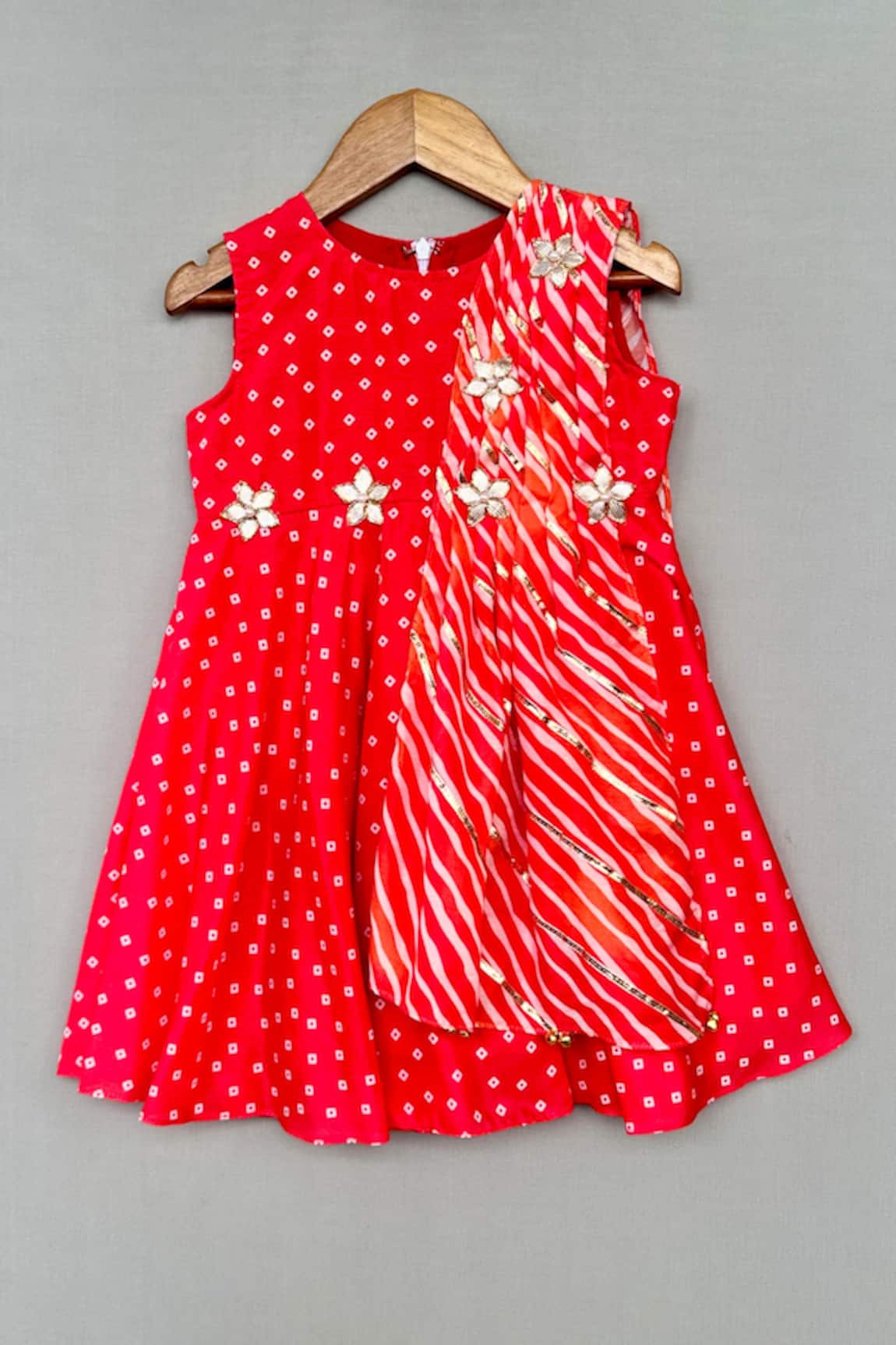 Label Neeti Red Bandhani Print Kurta 