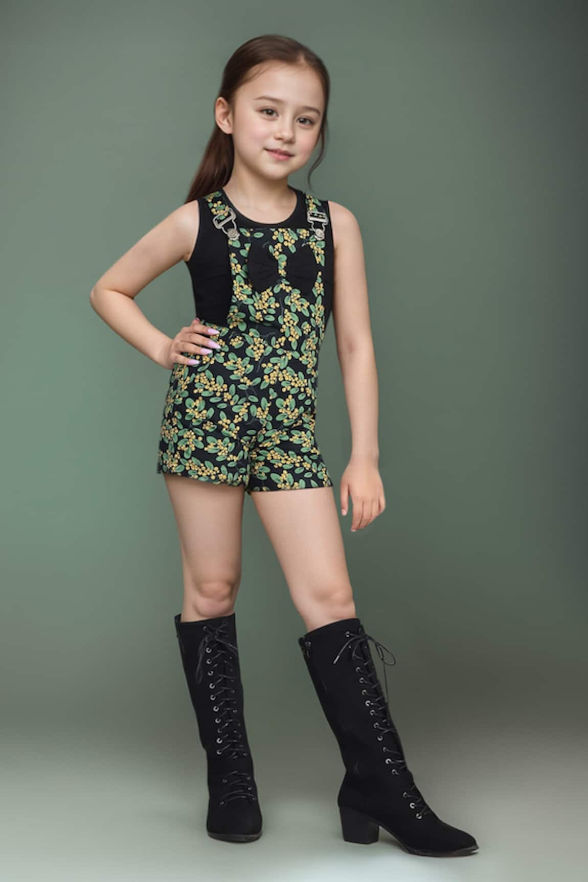 Petite Pomme Printed Cotton Lycra Dungarees & T-Shirt Set