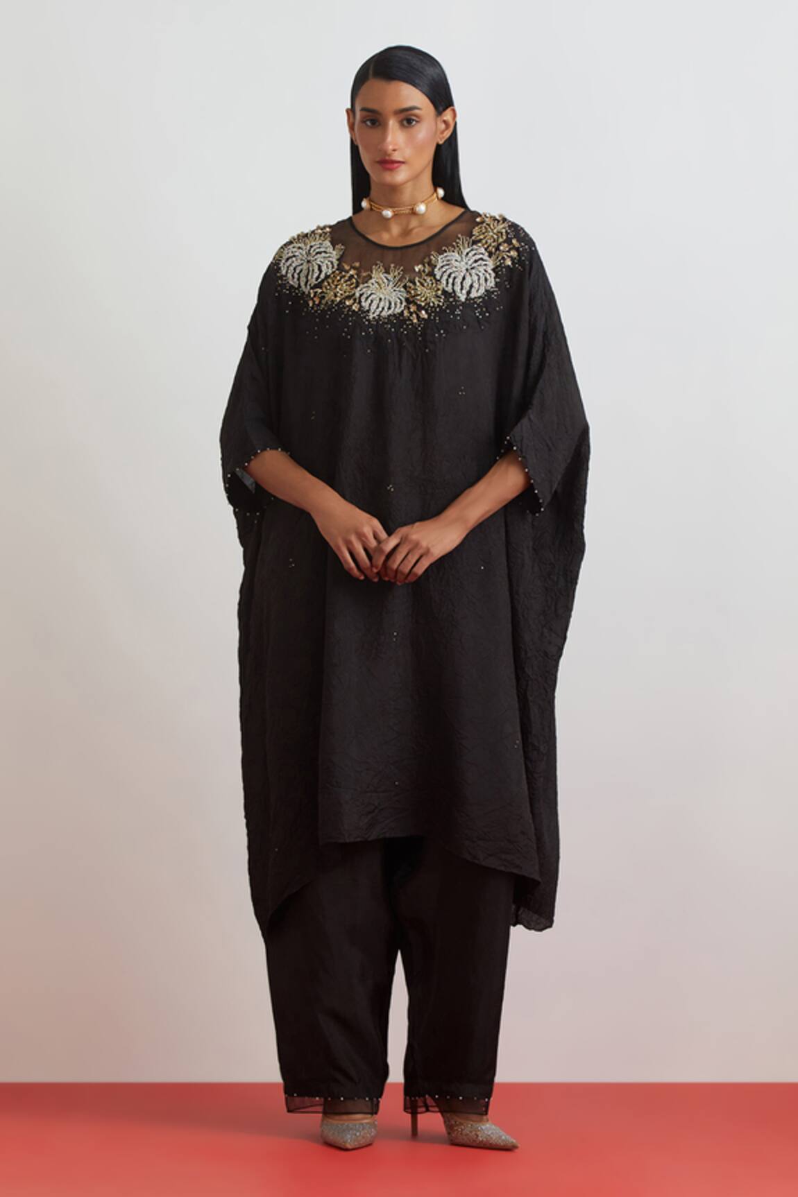 One Not Two Crushed Silk Kaftan & Pant Set