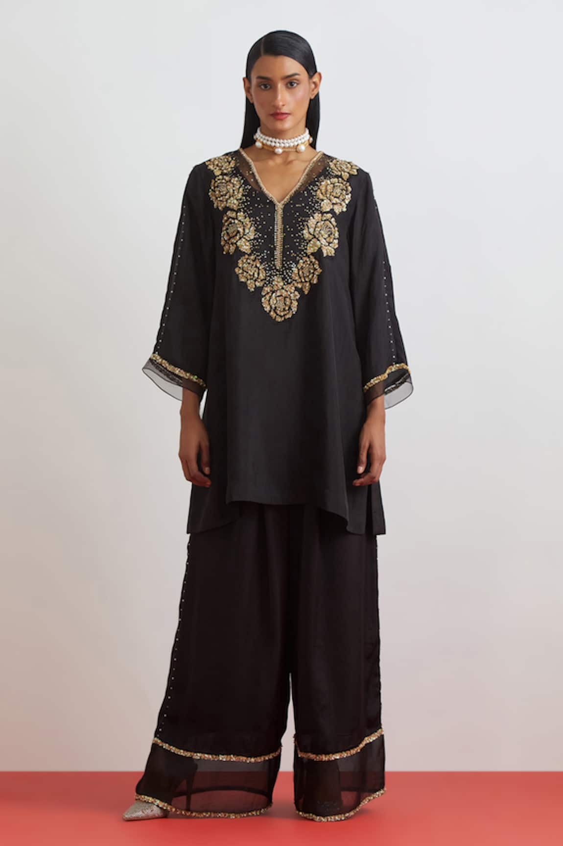 One Not Two Rose Garland Embroidered Short Kurta & Pant Set