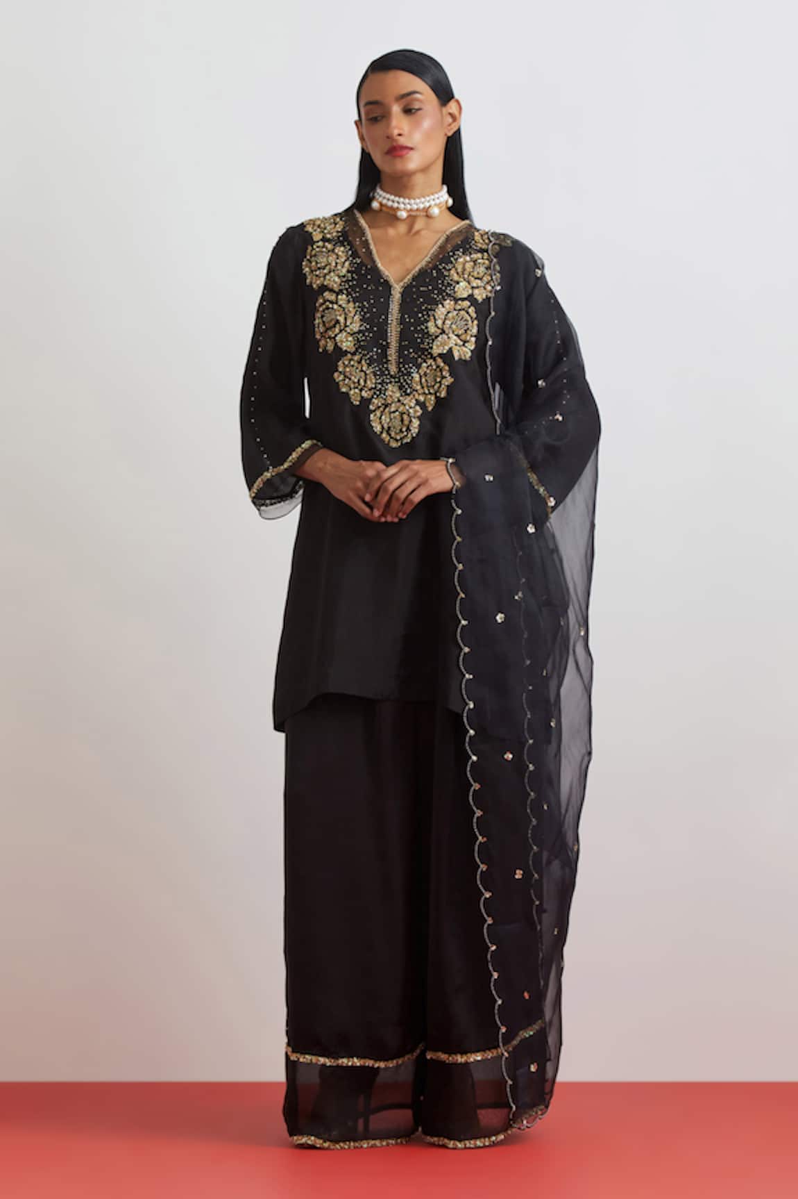 One Not Two Hand Embroidered Scalloped Sequins Dupatta