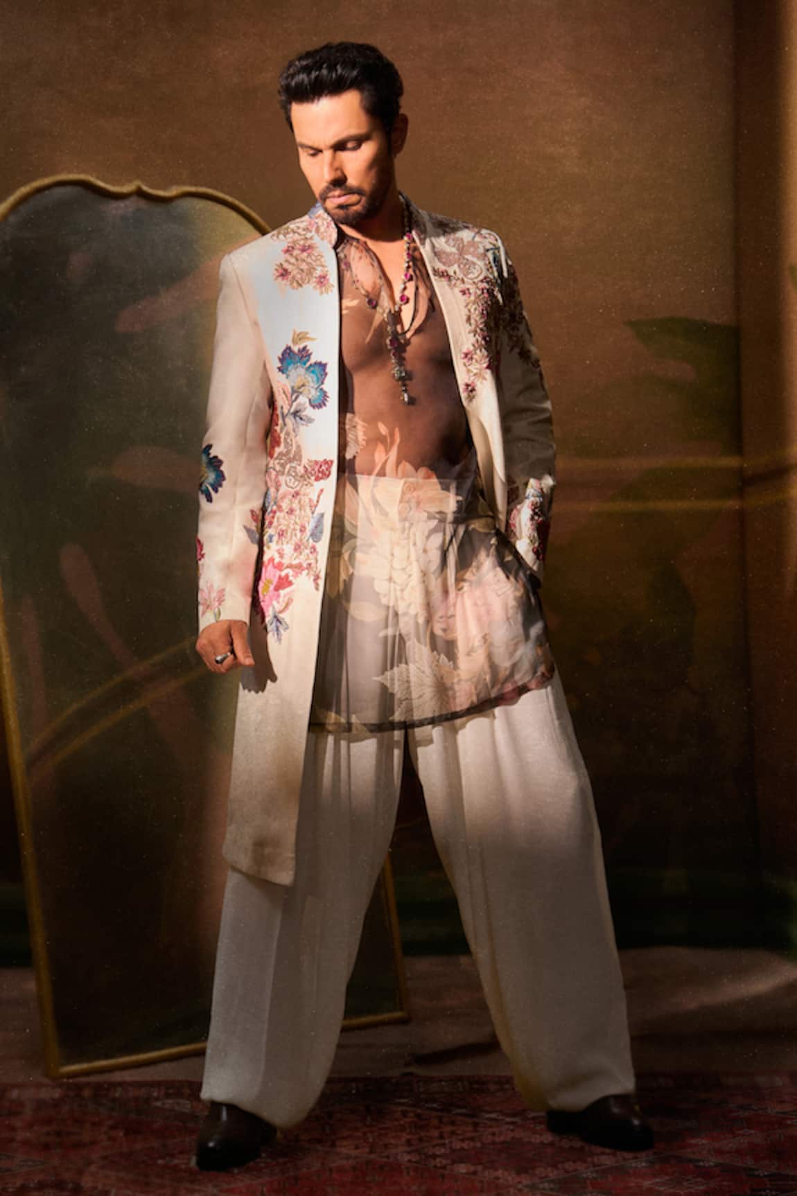 Varun Bahl Floral Pattern Sherwani Jacket Kurta Set