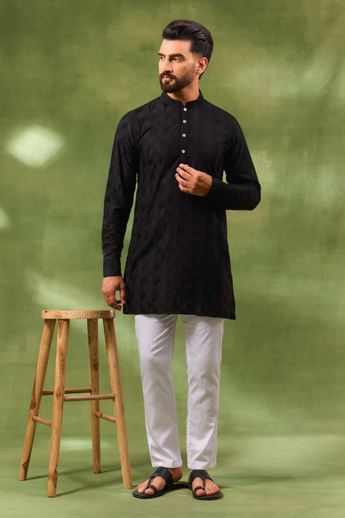 Spring Break Black Geometric Embroidered Kurta Set 
