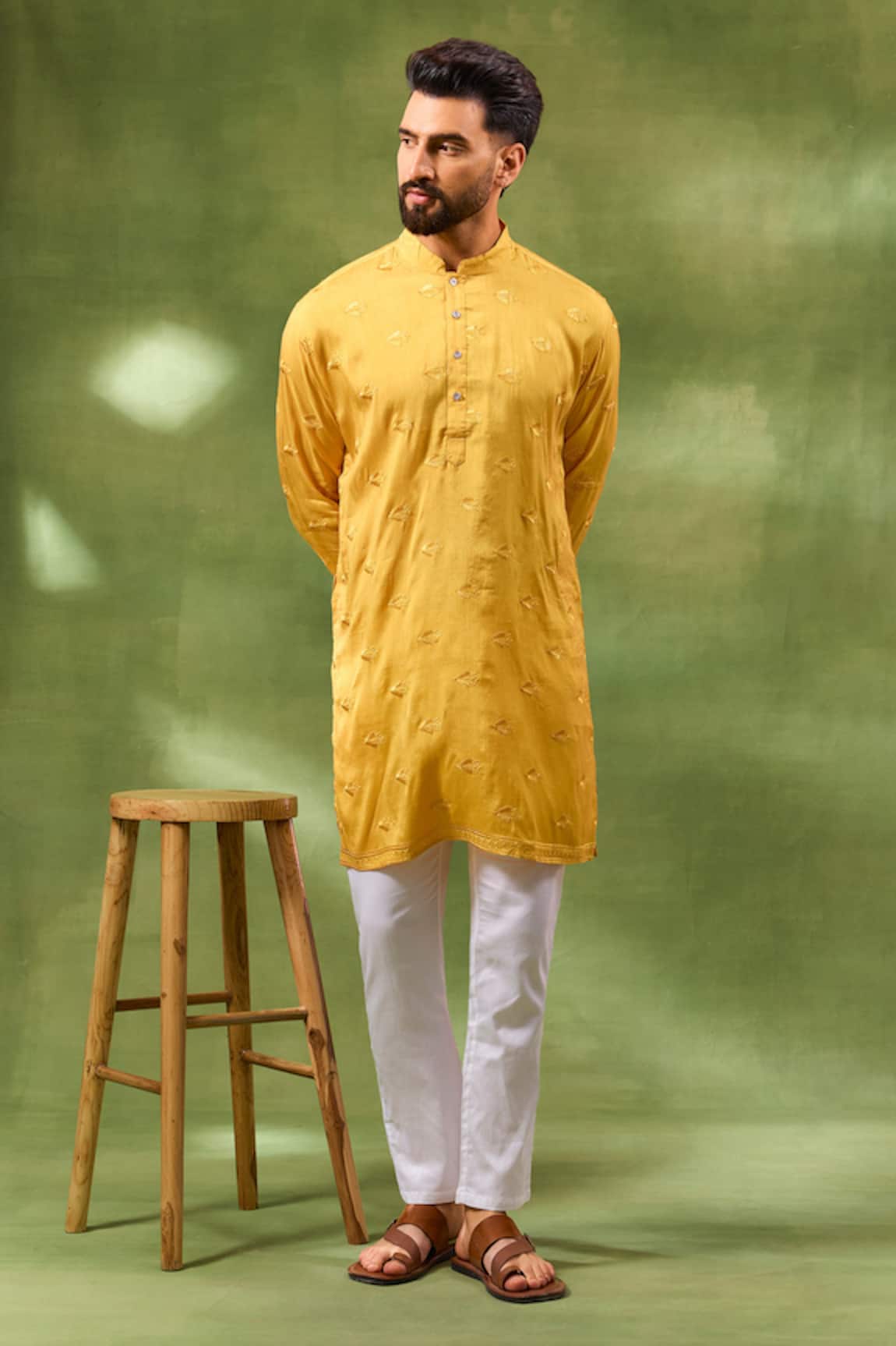 Spring Break Mustard Border Embroidered Kurta Set 