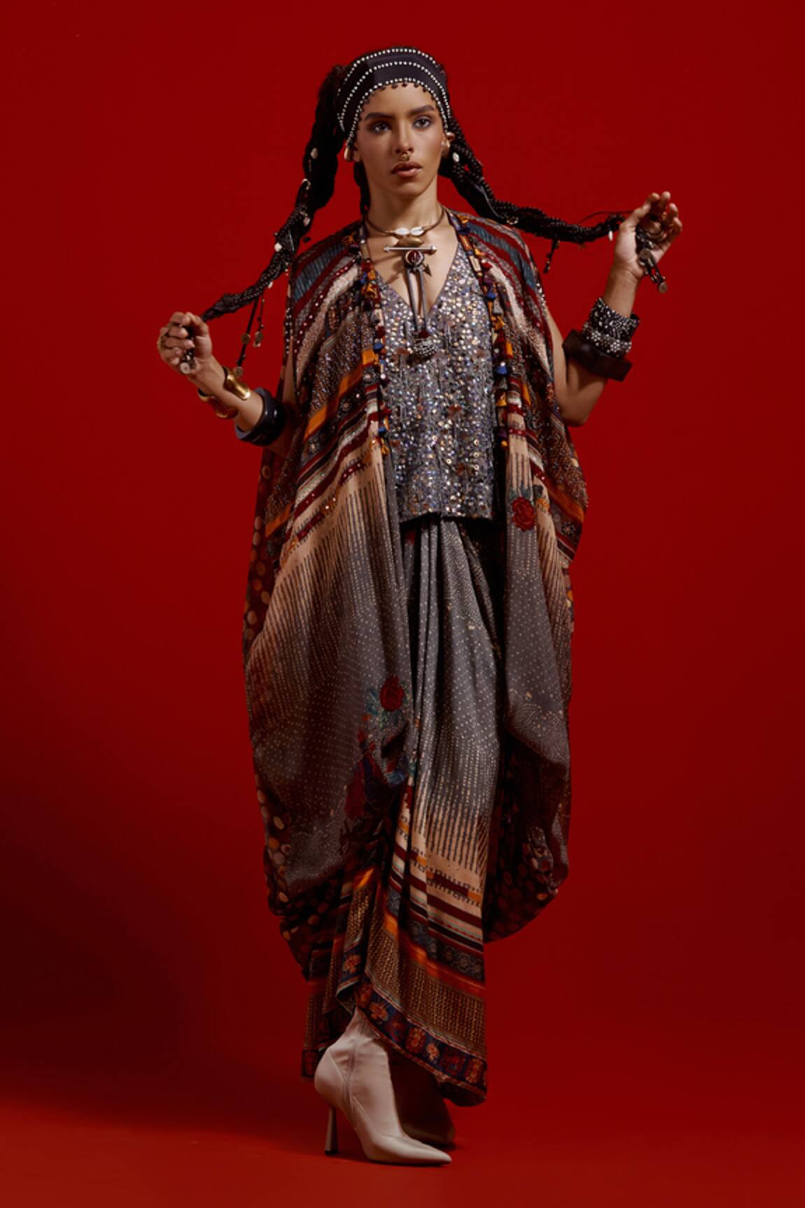 Aseem Kapoor Ritu Kaftan Jacket & Draped Skirt Set