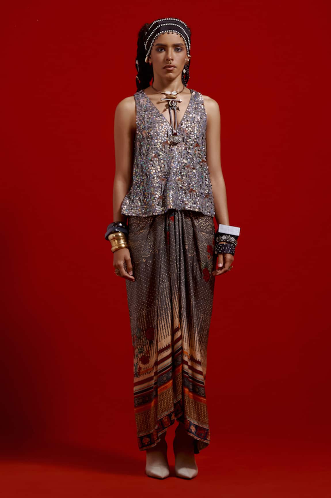 Aseem Kapoor Haya V-Neck Top & Skirt Set