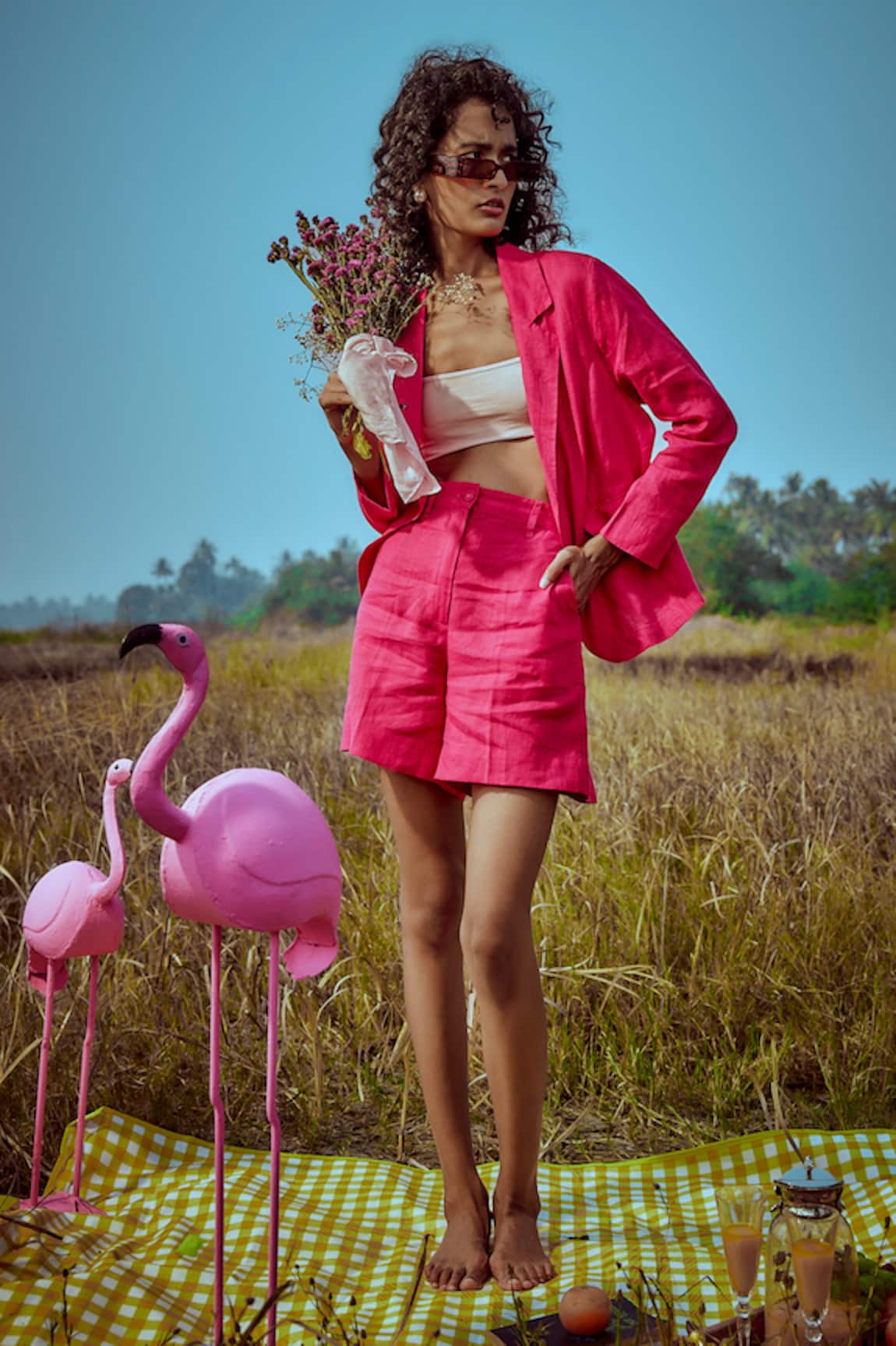 Linen Bloom Fuschia Short Blazer