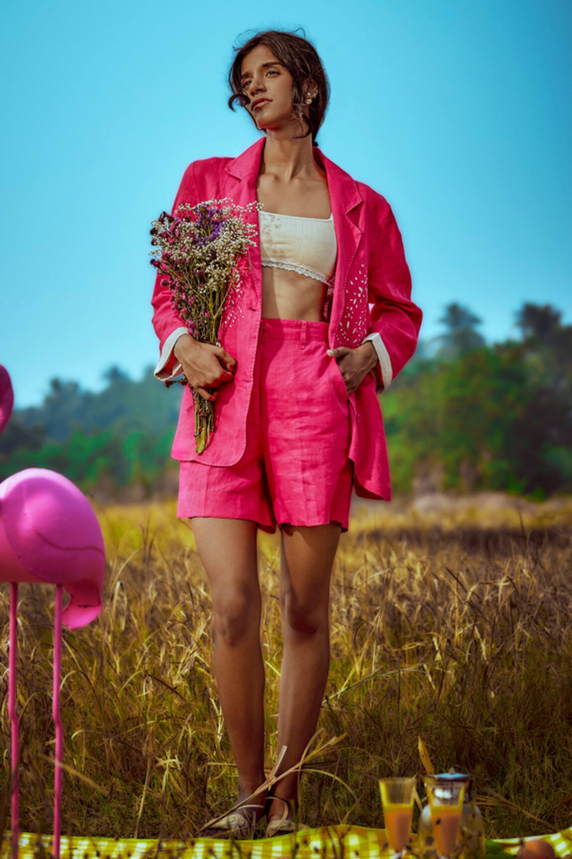 Linen Bloom Cutwork Blazer