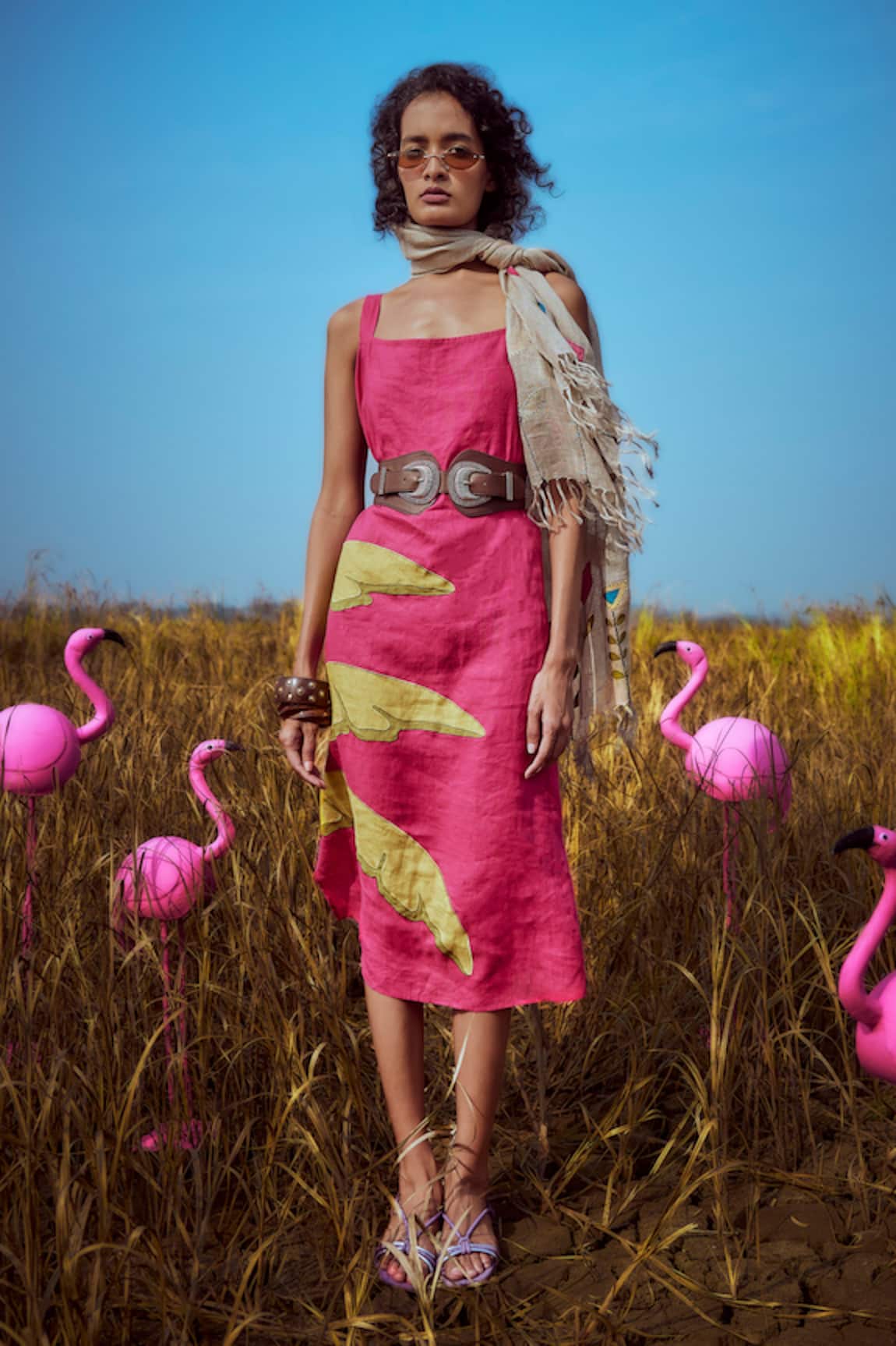 Linen Bloom Palm Leaf Embroidered Dress