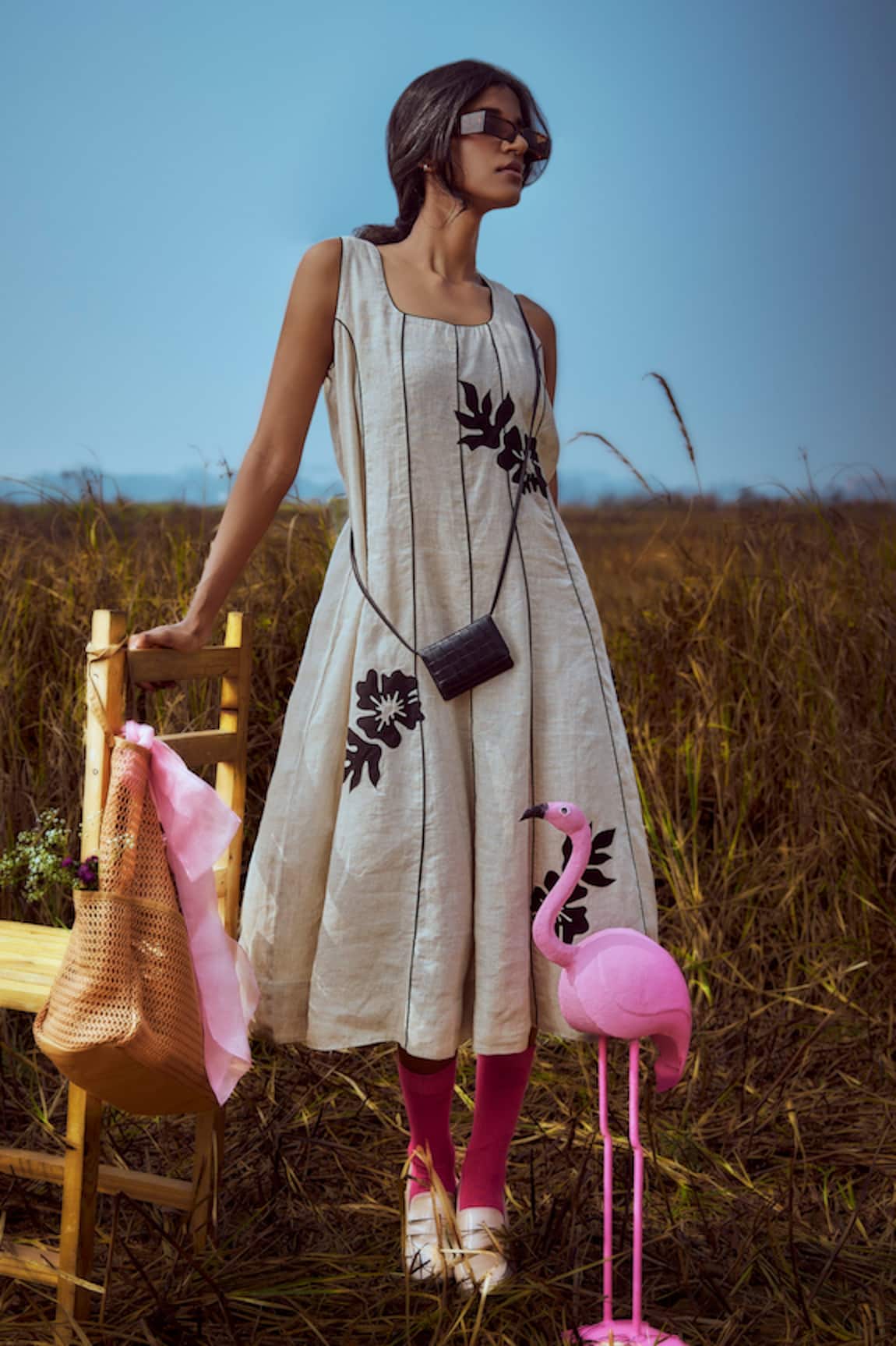 Linen Bloom Beige Panelled Dress