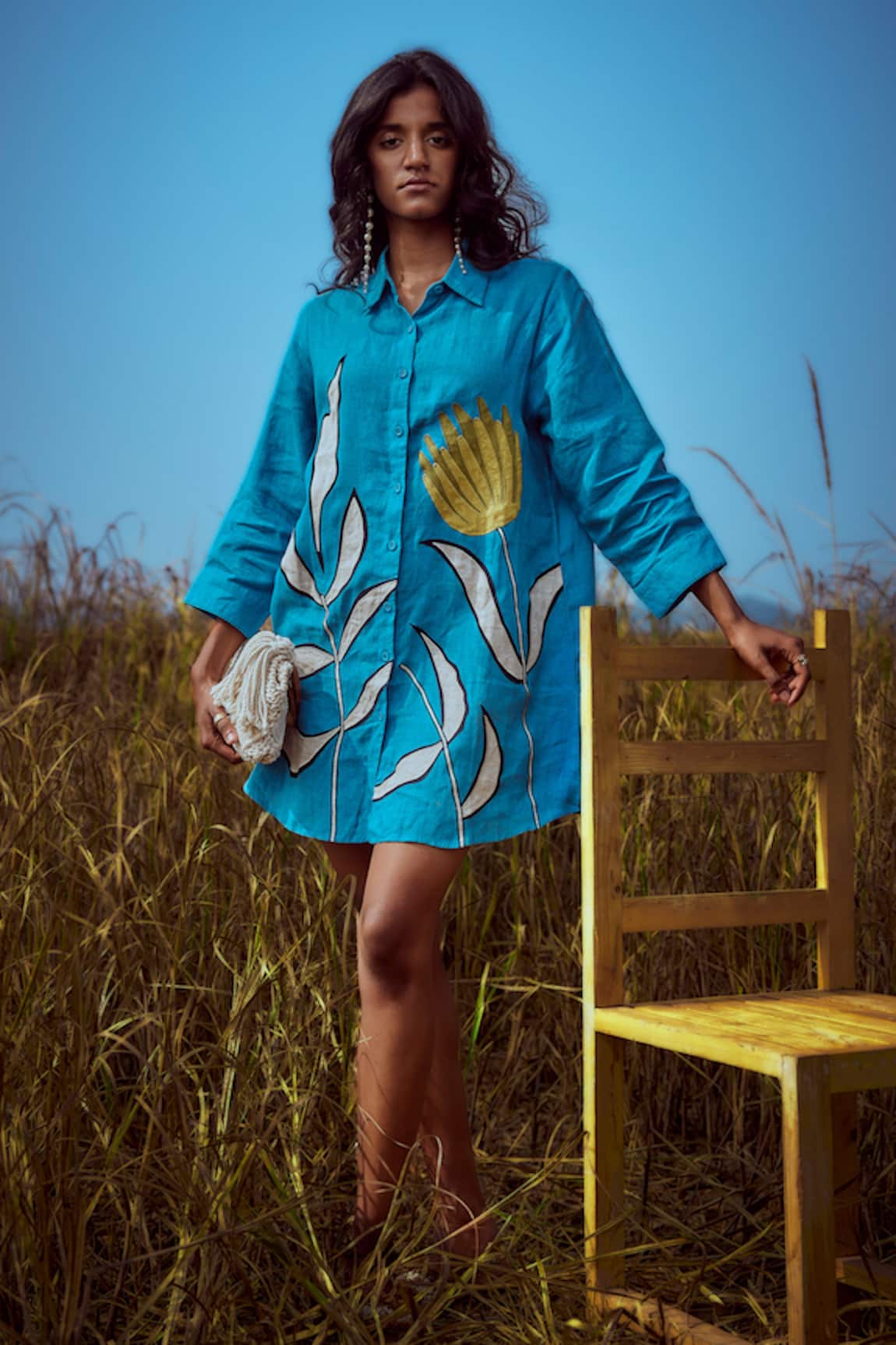 Linen Bloom Applique Embroidered Shirt