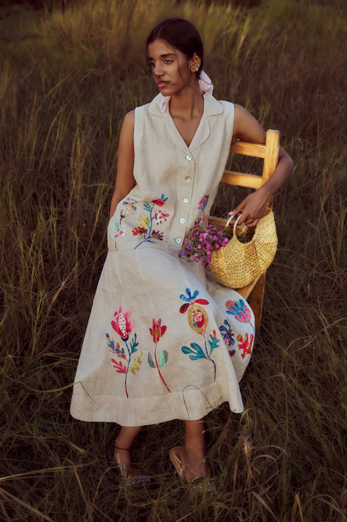 Linen Bloom Floral Pattern Skirt 