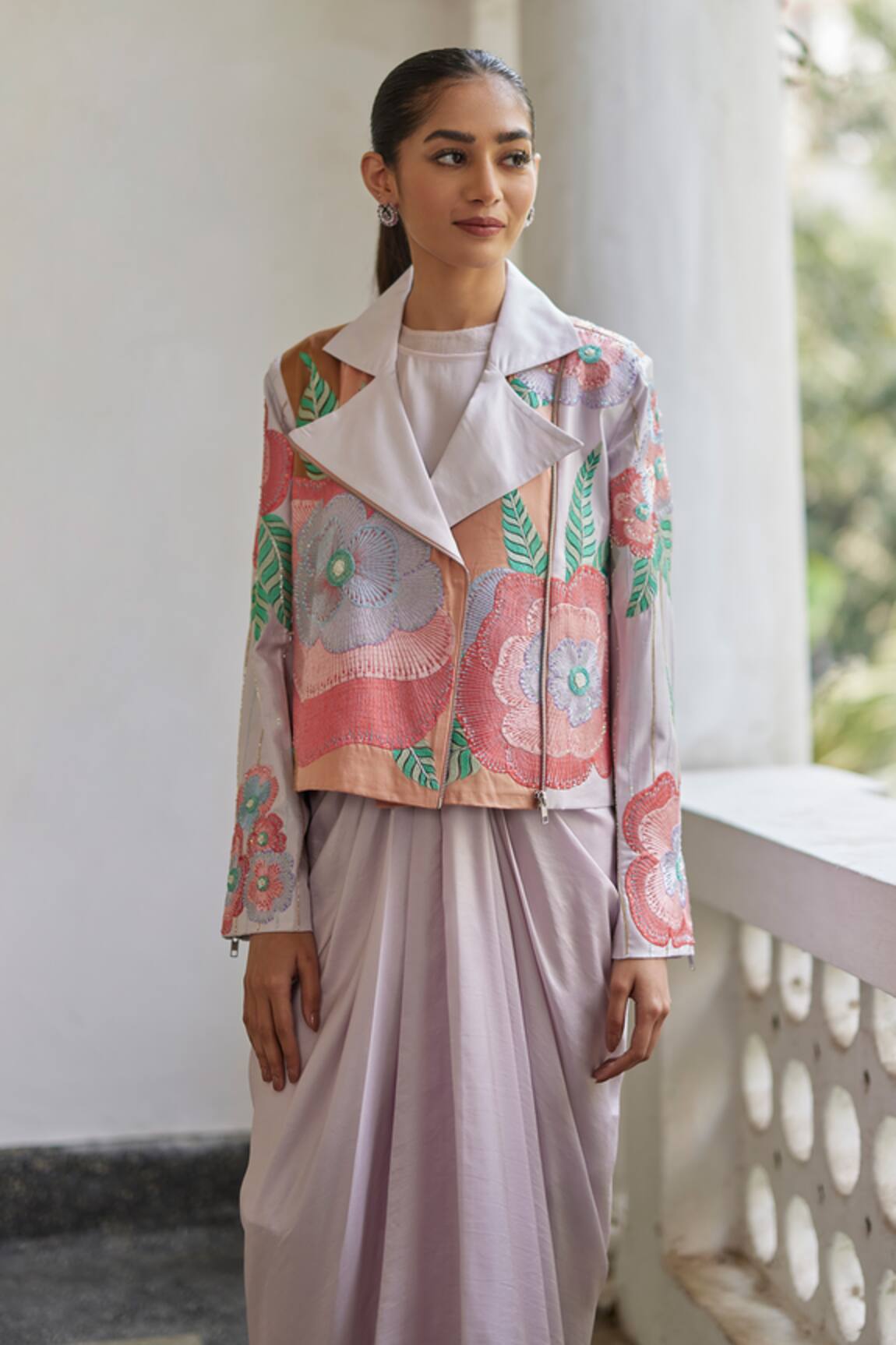 Betrue Lilac Floral Biker Jacket