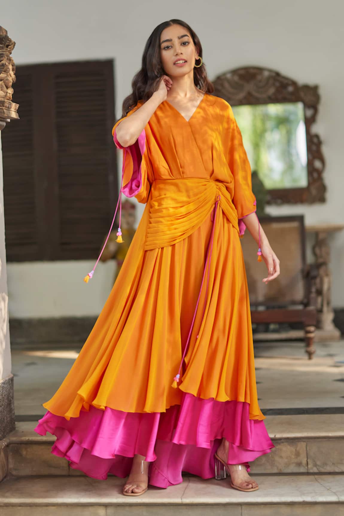 Betrue Orange Hibiscus Flare Dress