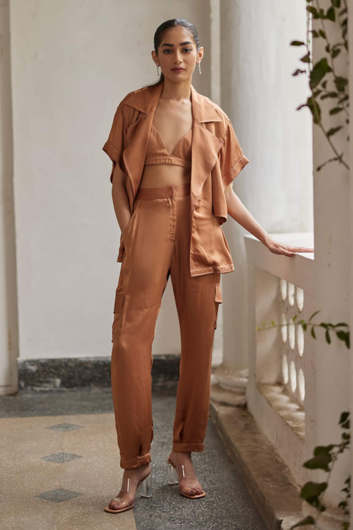 Betrue Macchiato Silk Safari Jacket & Pant Set