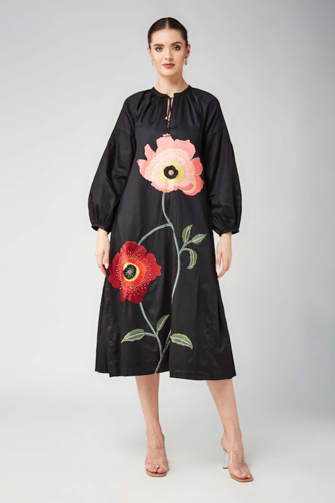 Betrue Peach Floral A Line Dress 