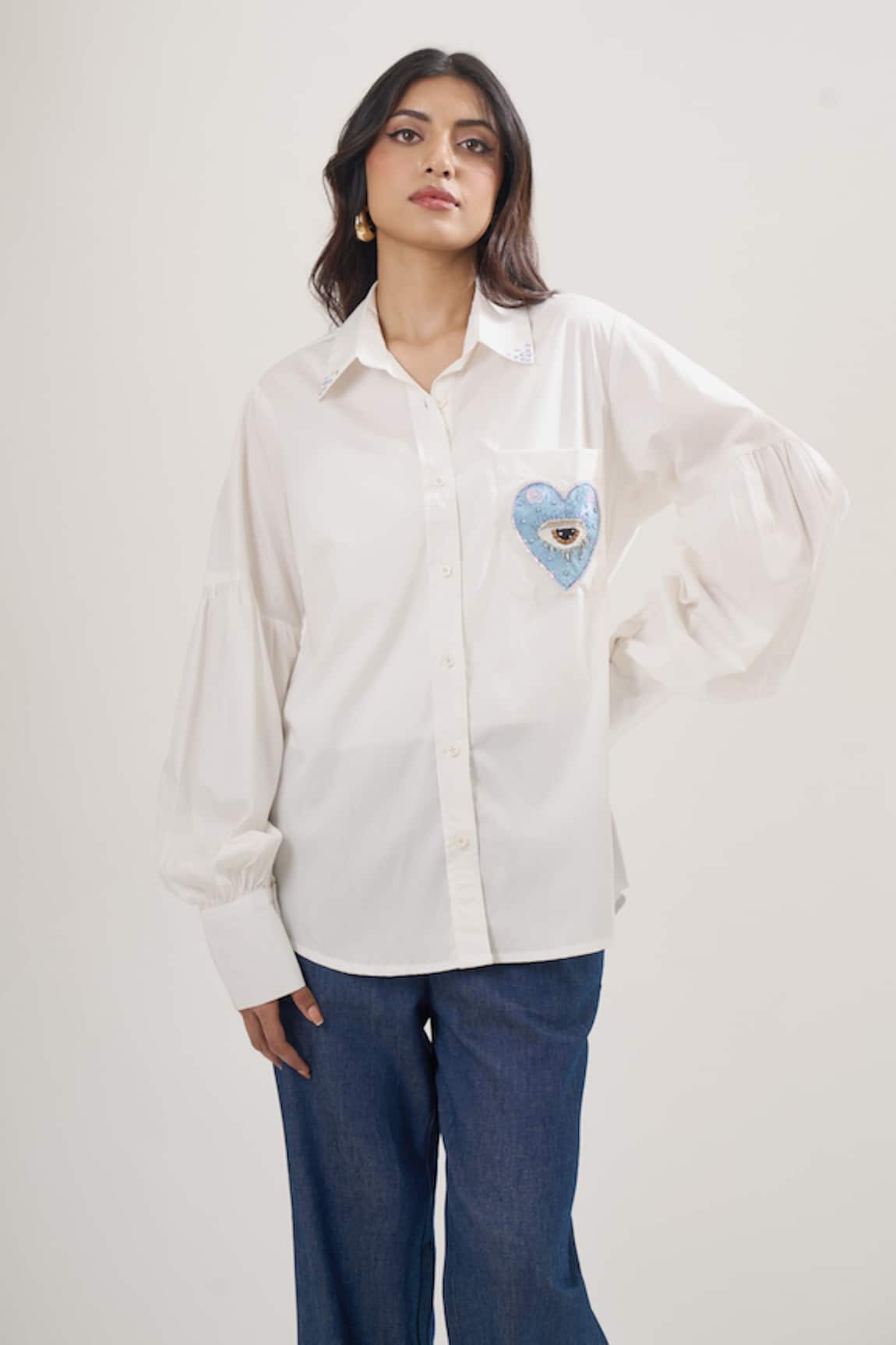 Elarra By Pratyancha Poplin Heart Motif Embroidered Shirt