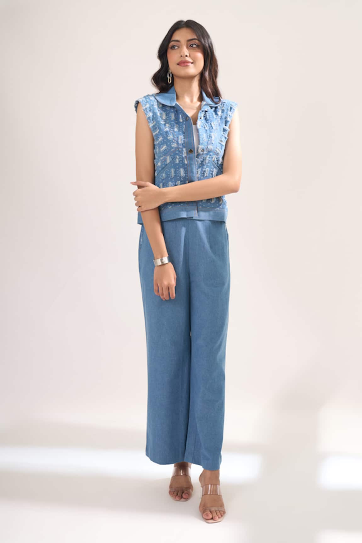 Elarra By Pratyancha Rugged Denim Waistcoat & Pant Set
