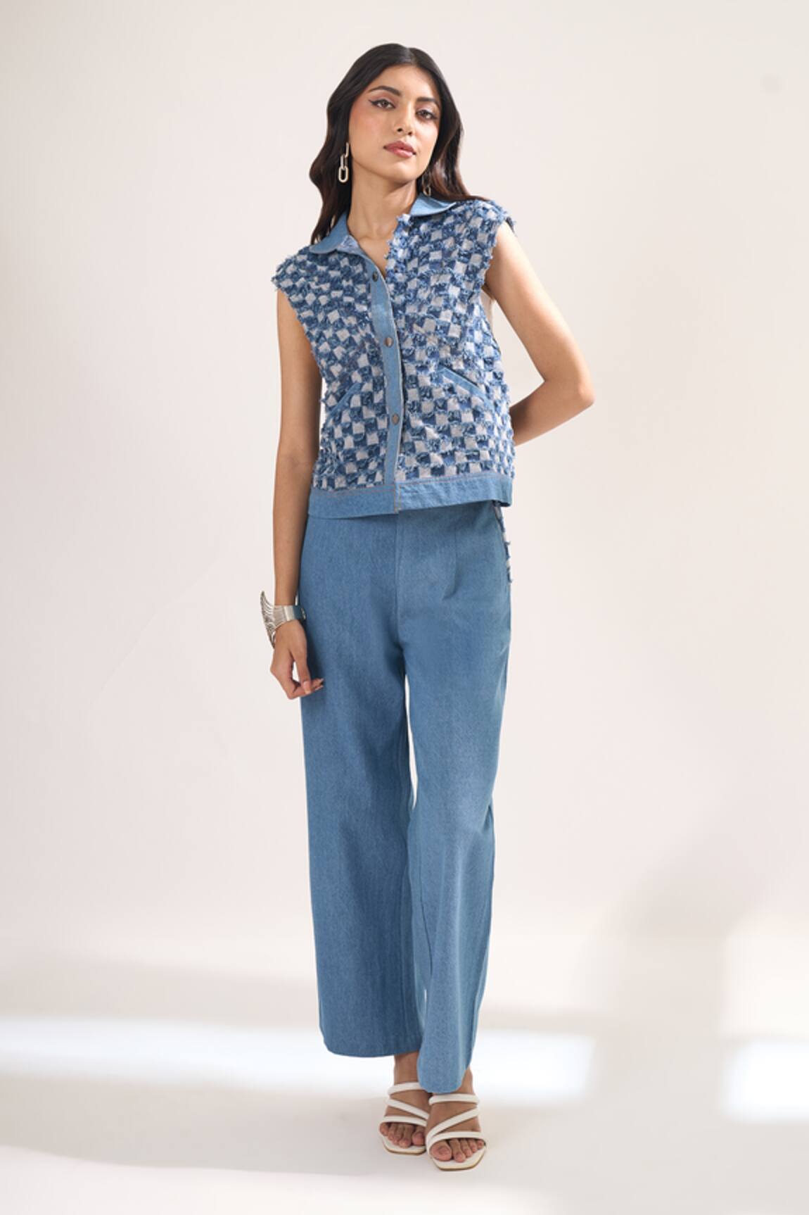 Elarra By Pratyancha Rugged Checkered Waistcoat & Pant Set