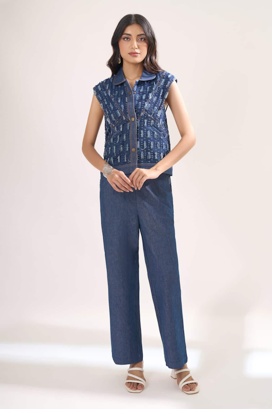 Elarra By Pratyancha Rugged Denim Waistcoat & Pant Set