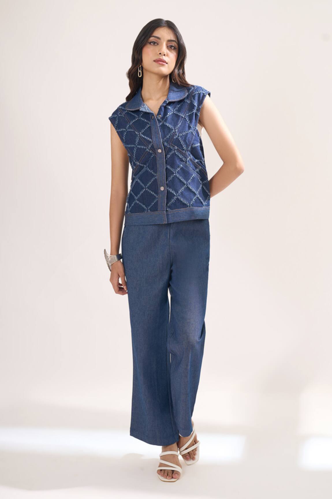 Elarra By Pratyancha Criss Cross Rugged Waistcoat & Pant Set