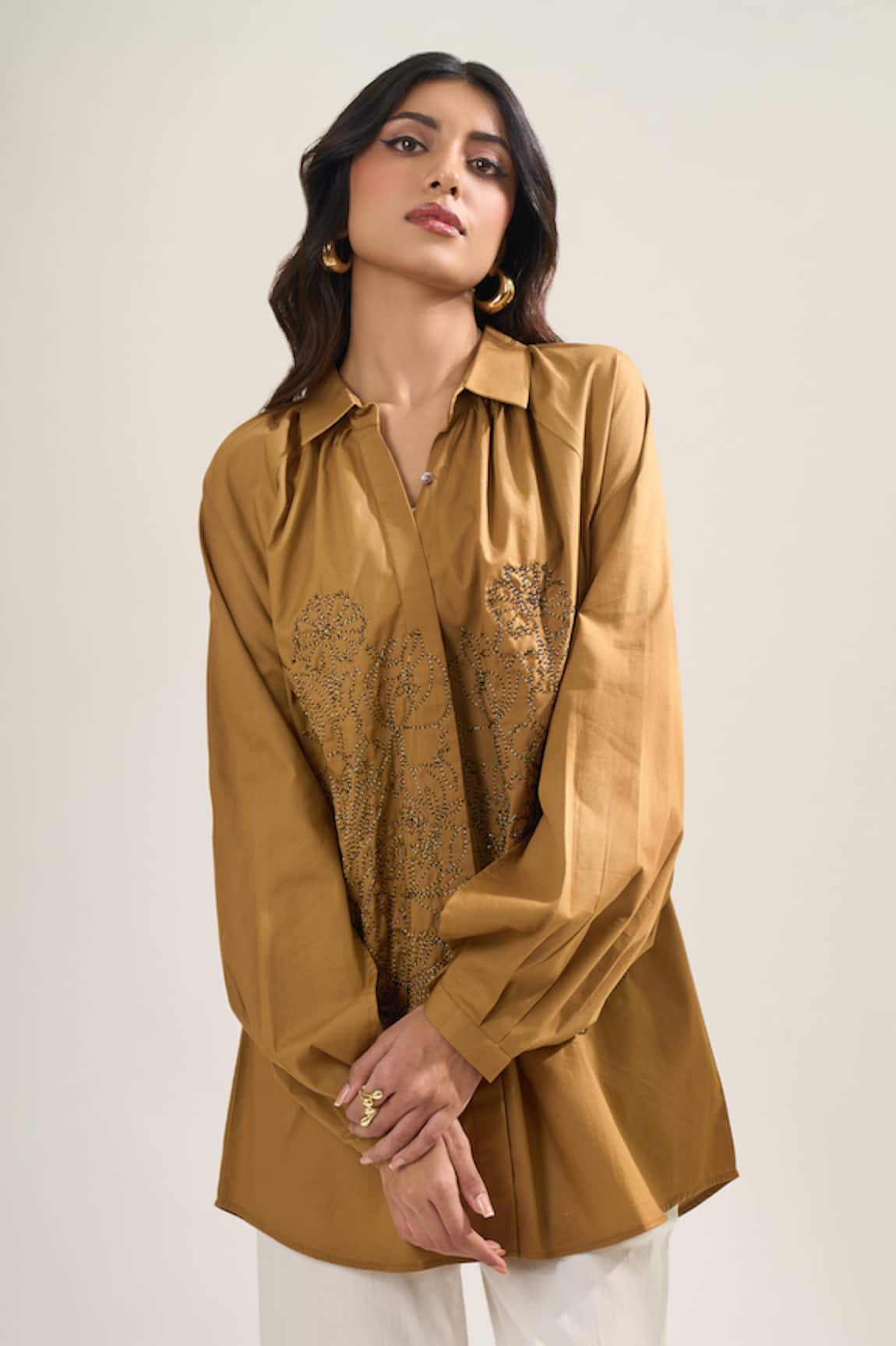 Elarra By Pratyancha Poplin Cutdana Work Shirt