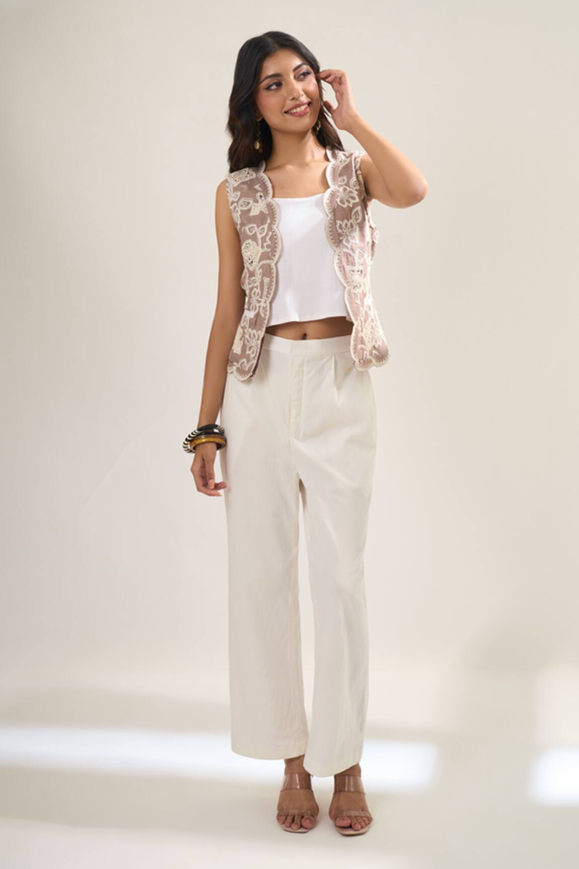 Elarra By Pratyancha Crochet Waistcoat & Pant Set