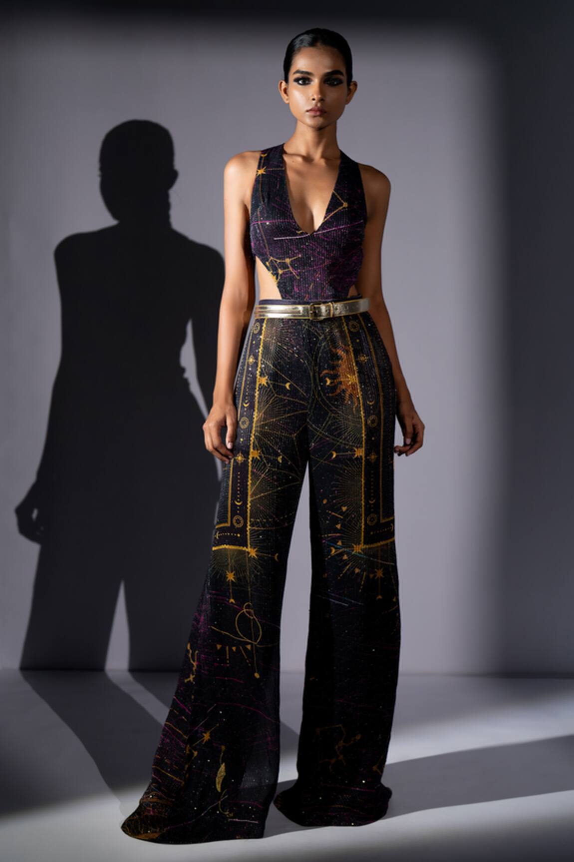 Nikita Mhaisalkar Galaxy Placement Print Cutout Top & Pant Set