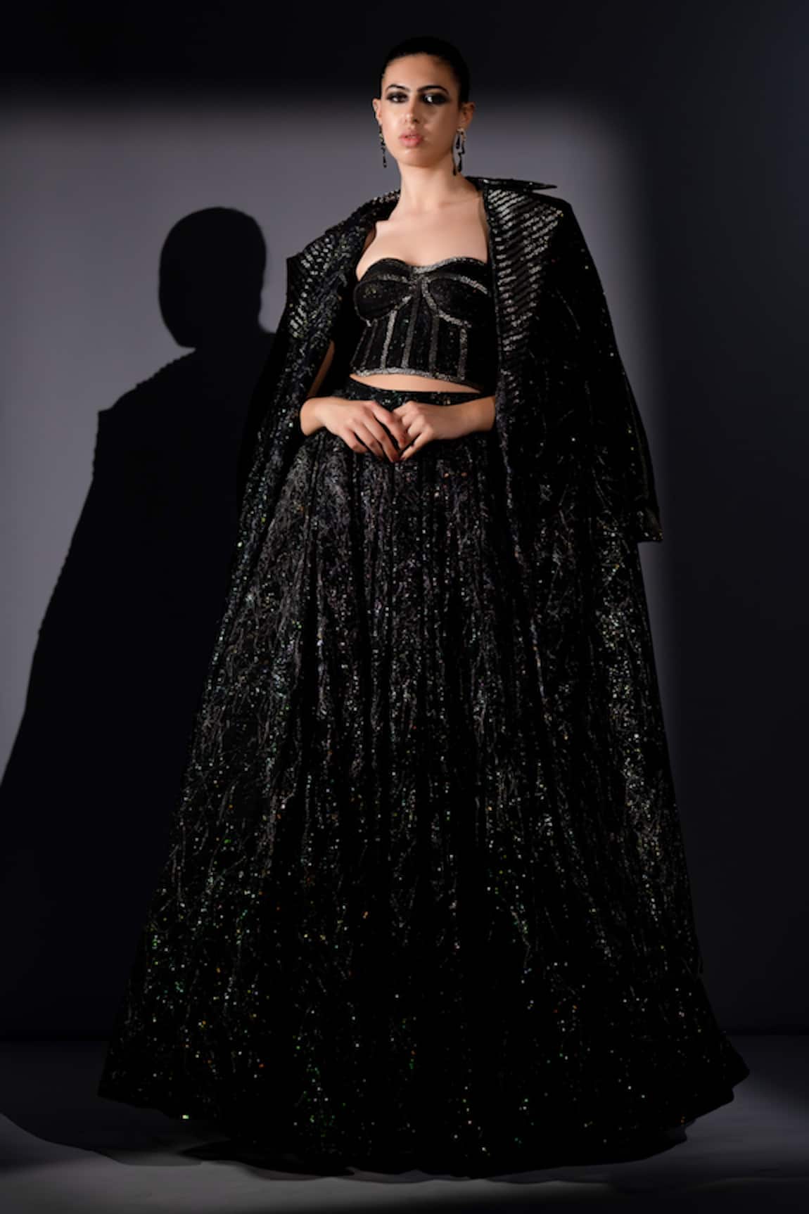 Nikita Mhaisalkar Tonal Embellished Trench Coat & Skirt Set